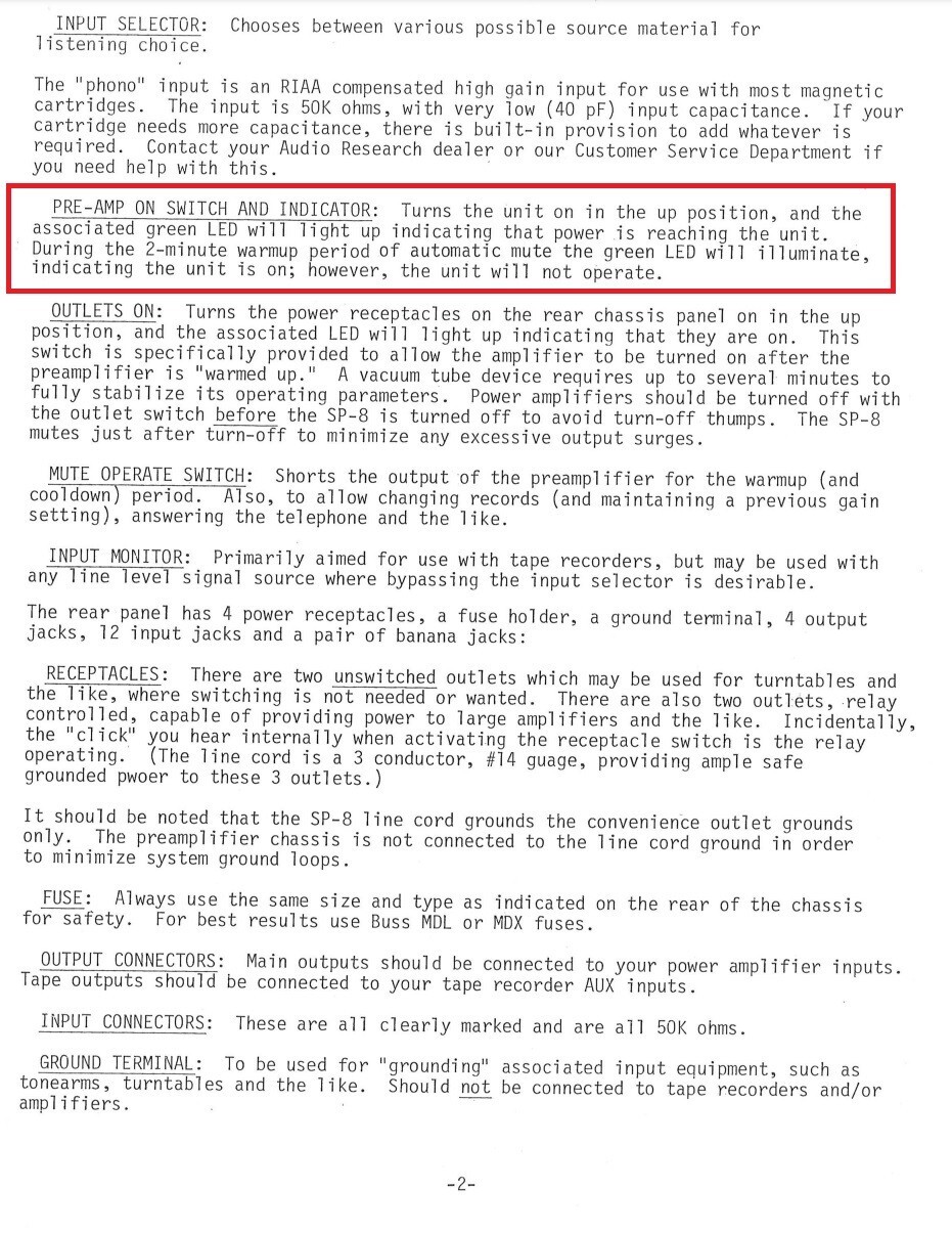 Vintage AUDIO RESEARCH SP-8 TUBE PREAMPLIFIER - Audiophile Gear Equipment