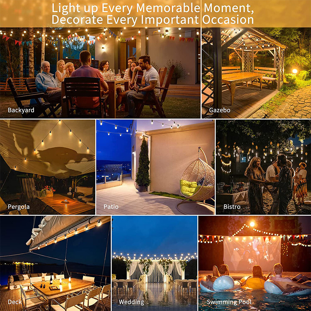 Outdoor String 27/48/96FT Lights LED Lights IP65 Connectable Patio Yard Garden