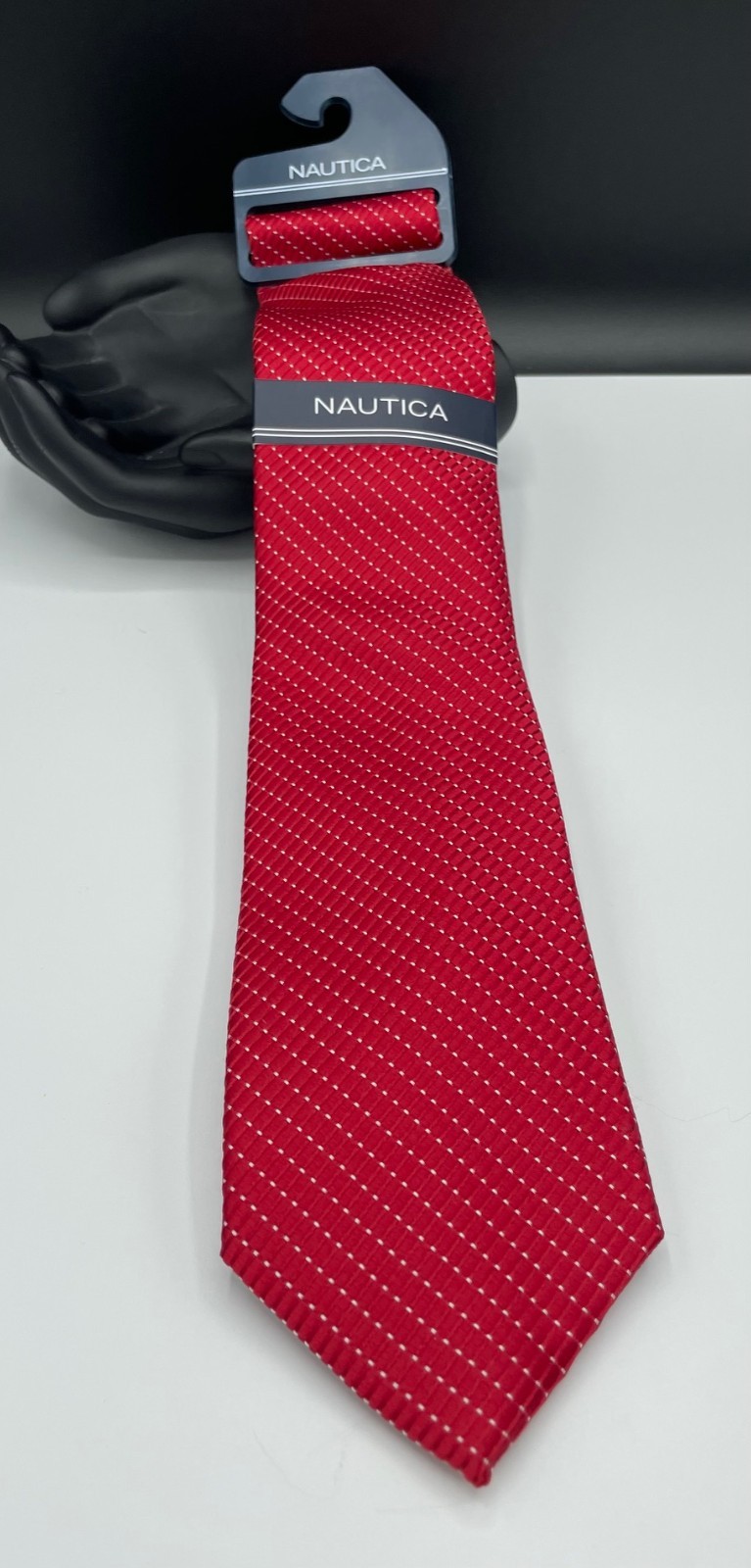 NAUTICA Men's Polyester Tie ~ Red ~ Grid Pattern ~ NEW MSRP: $55.
