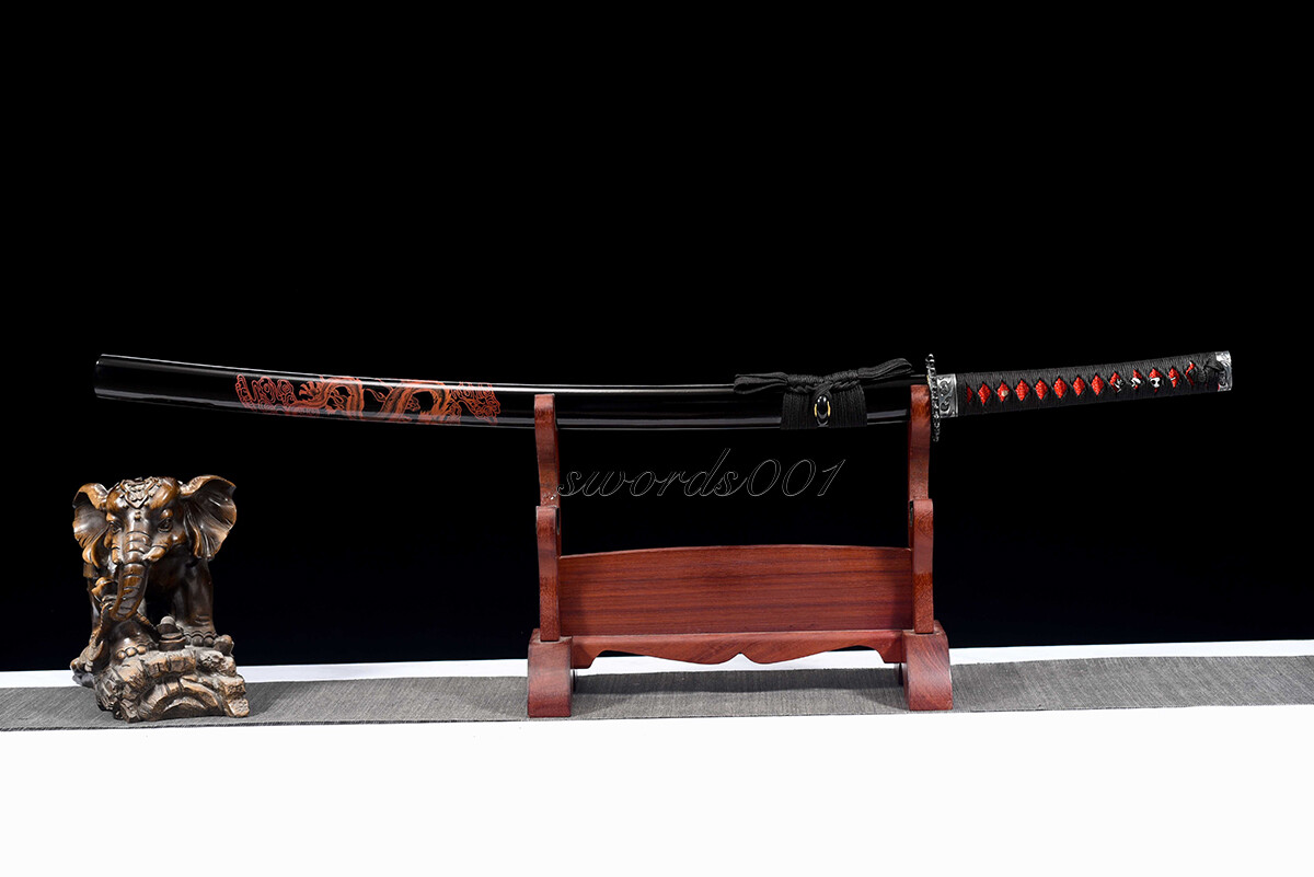 Handmade Black Blade Japanese Samurai Katana Sword 1095 High Carbon Steel Sharp