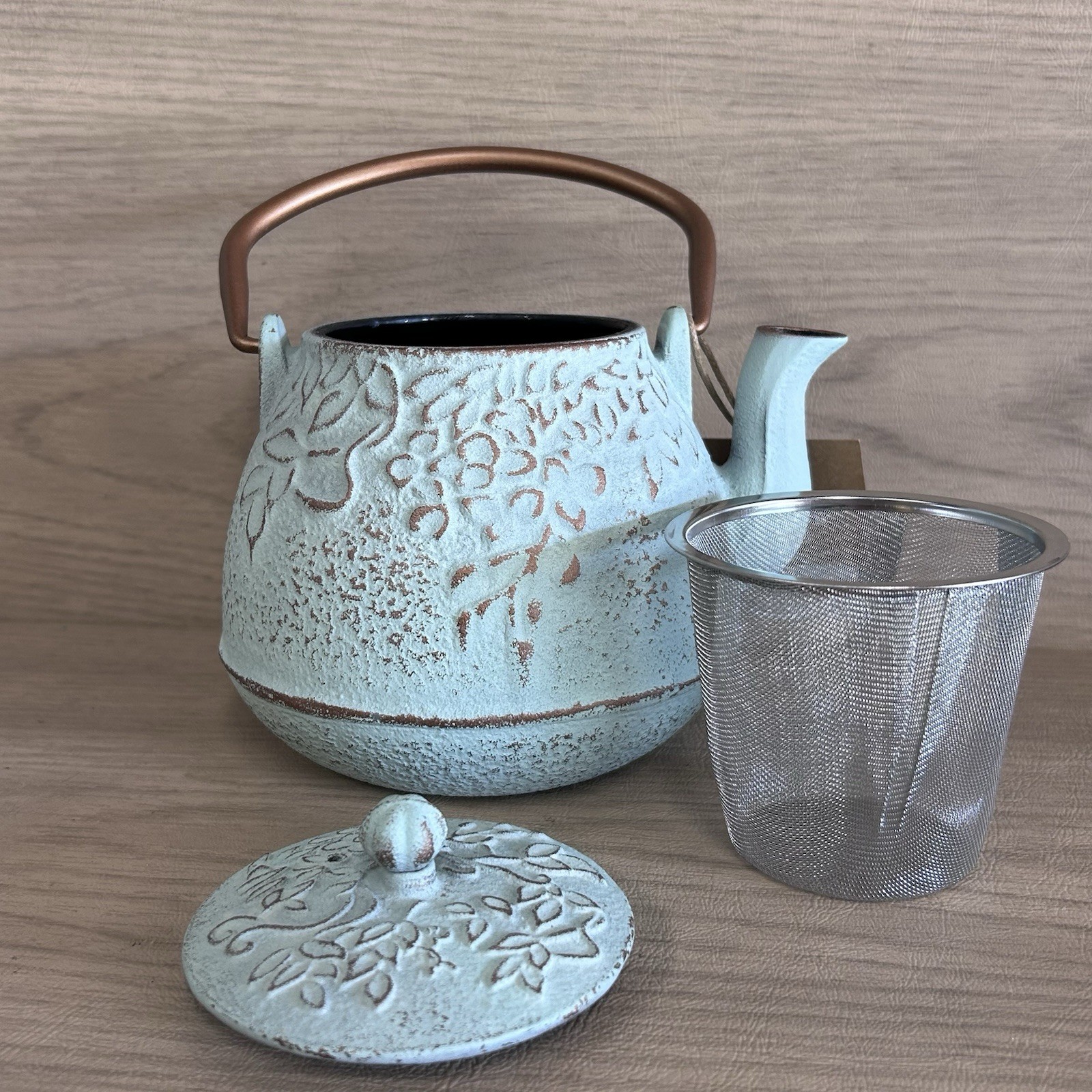 NWT Cast Iron Teapot Green With Removable Infuser Enamel Interior