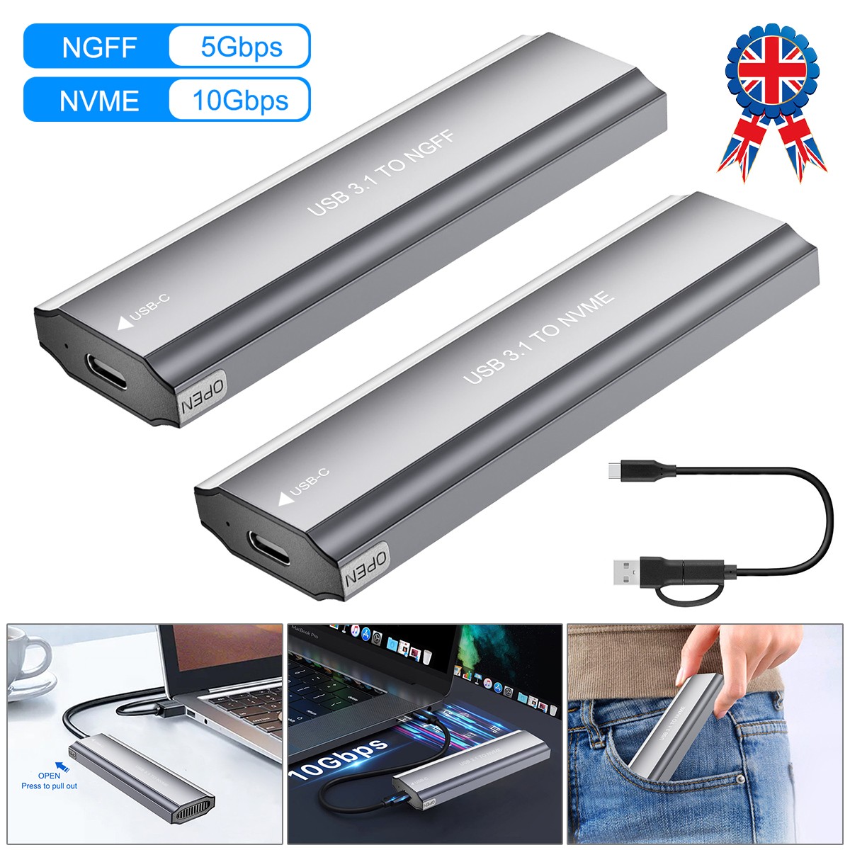 M2 SSD Case NGFF NVMe Enclosure M.2 to USB Type C 3.2 SATA Hard Drive Adapte USA