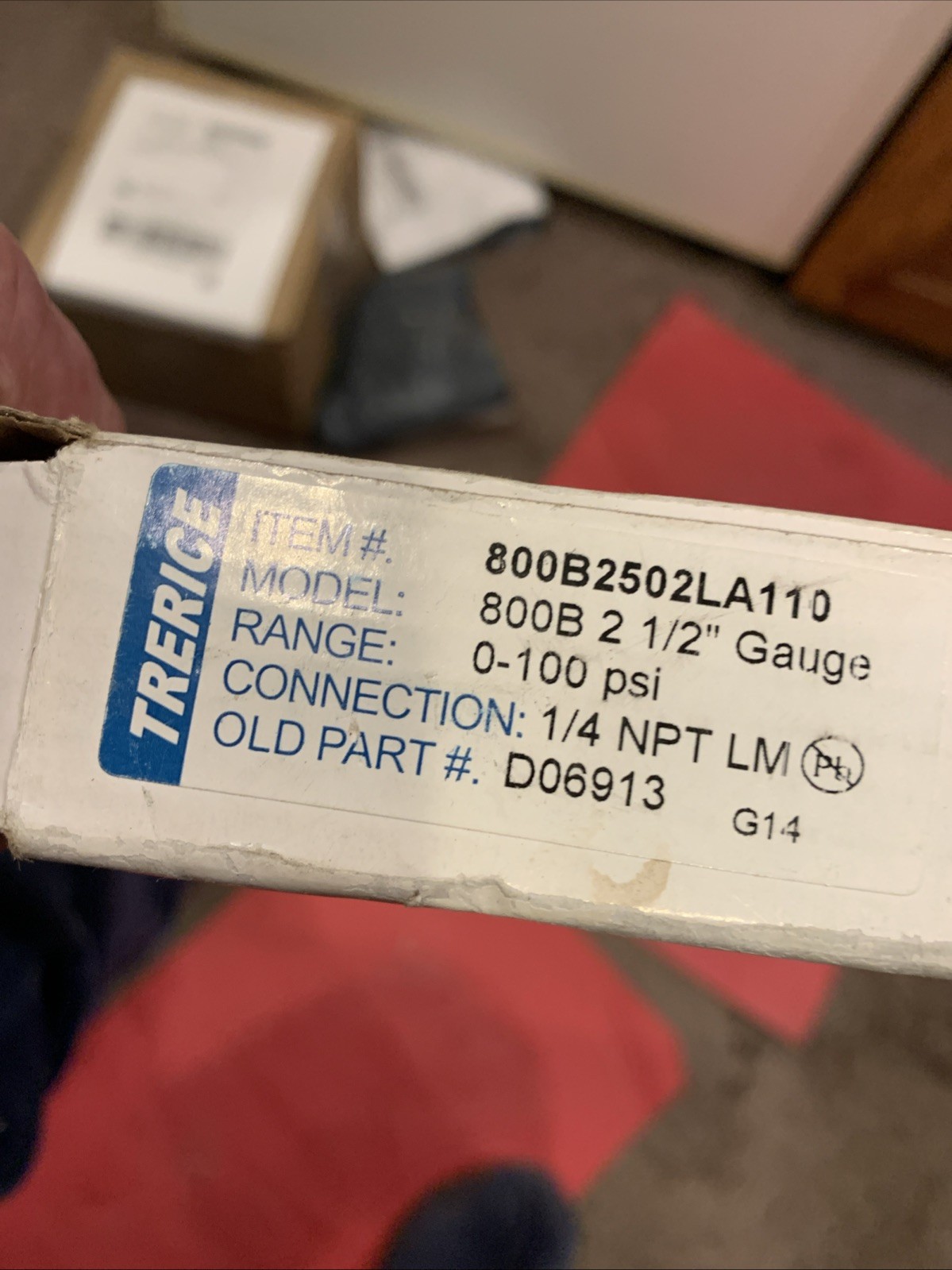 TRERICE 800B2502LA110 800B 2-1/2" GAUGE 0-100 PSI 1/4"NPT NOS NIB