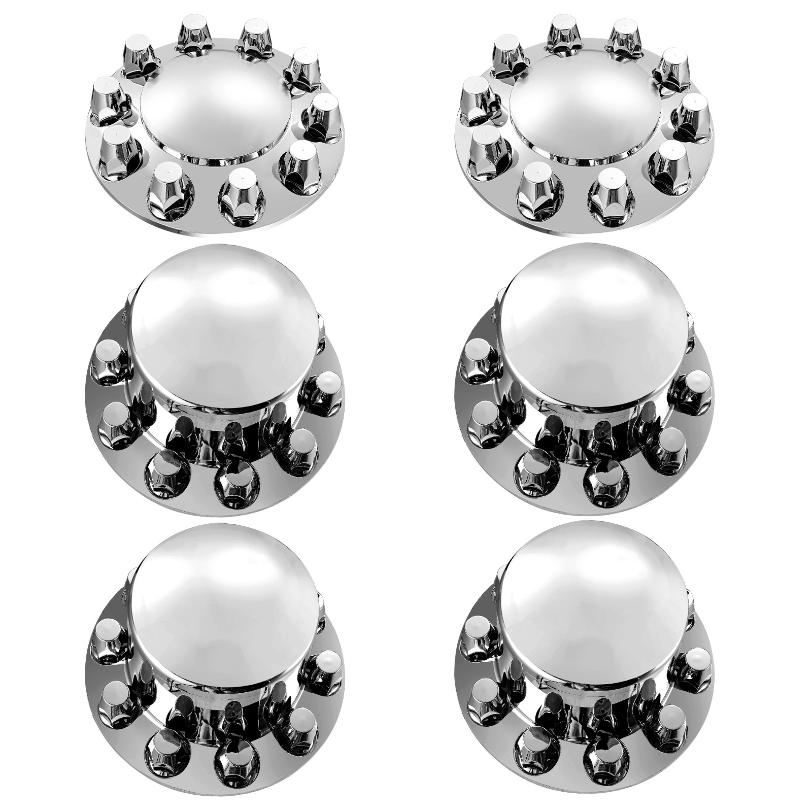 Chrome Hub Cover Semi Truck Wheel Axle Cover 33mm Lug Nut Front & Rear Thread-On
