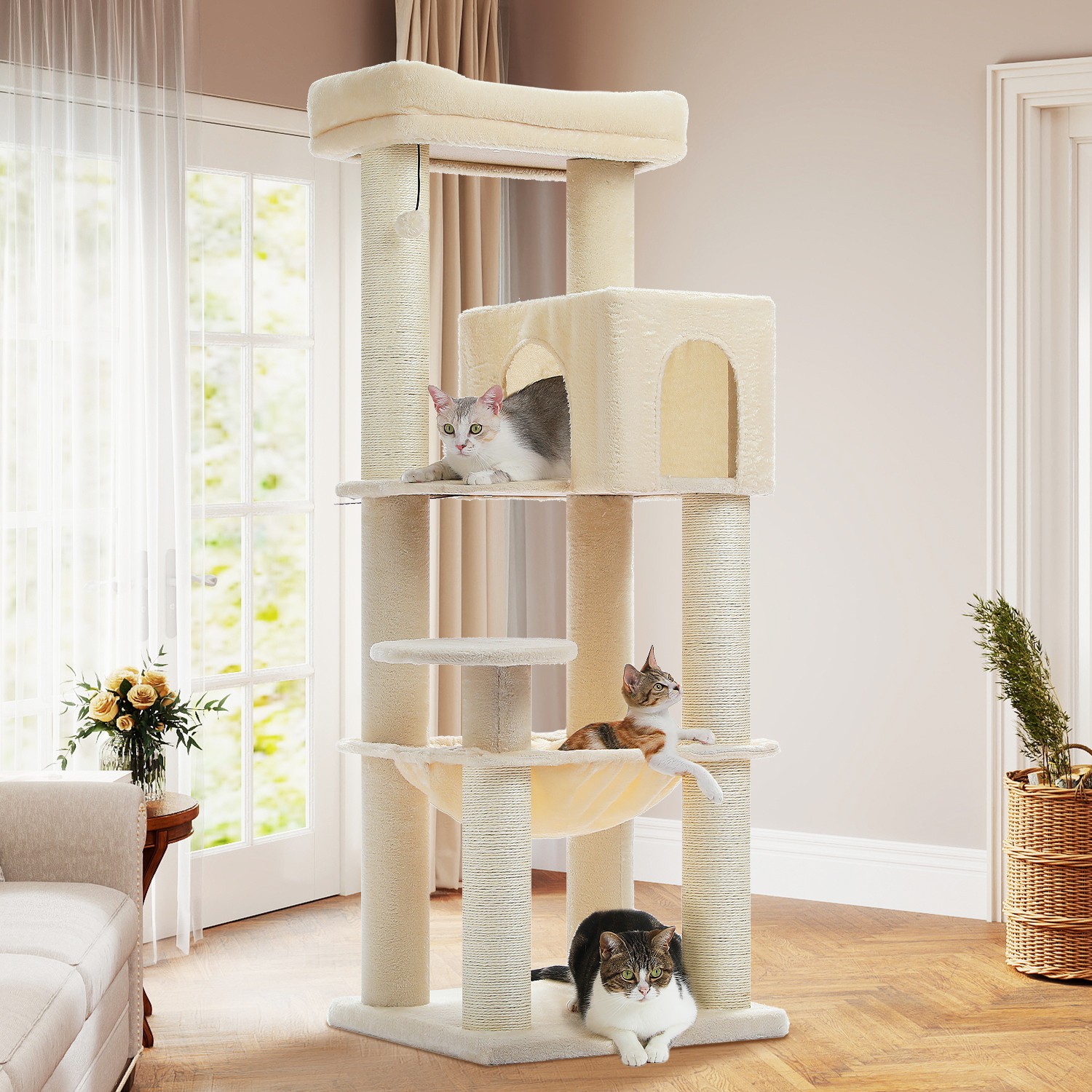 PAWZ Road XL Cat Tree Tower for Large Cats (30lb) with Thick Scratching Post Toy