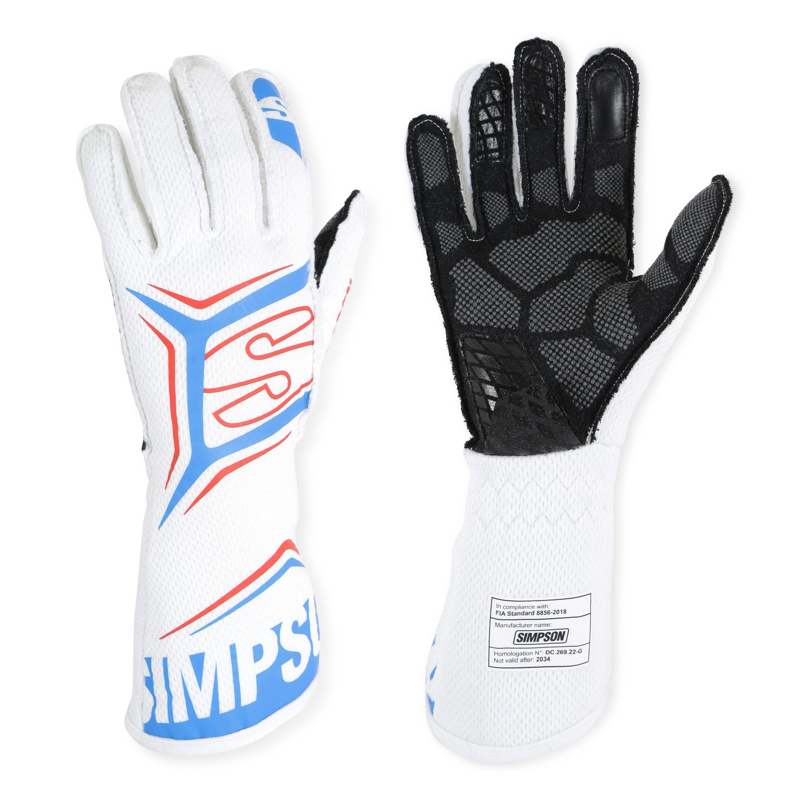 Simpson Racing MGZW Magnata Gloves White/Blue XXL - Pair