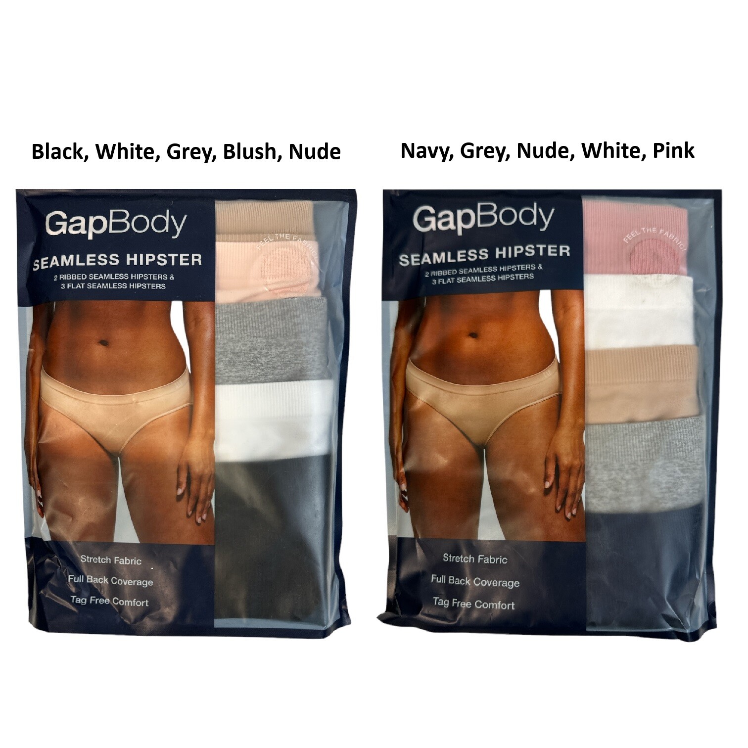 GapBody Women's 5-Pack Seamless Stretch Full Back Coverage Hipster Underwear