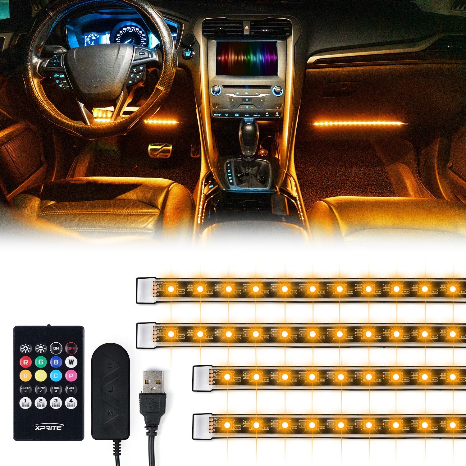 72 LED RGB Lights Car Interior Floor Decor Atmosphere Strips Remote USB Control