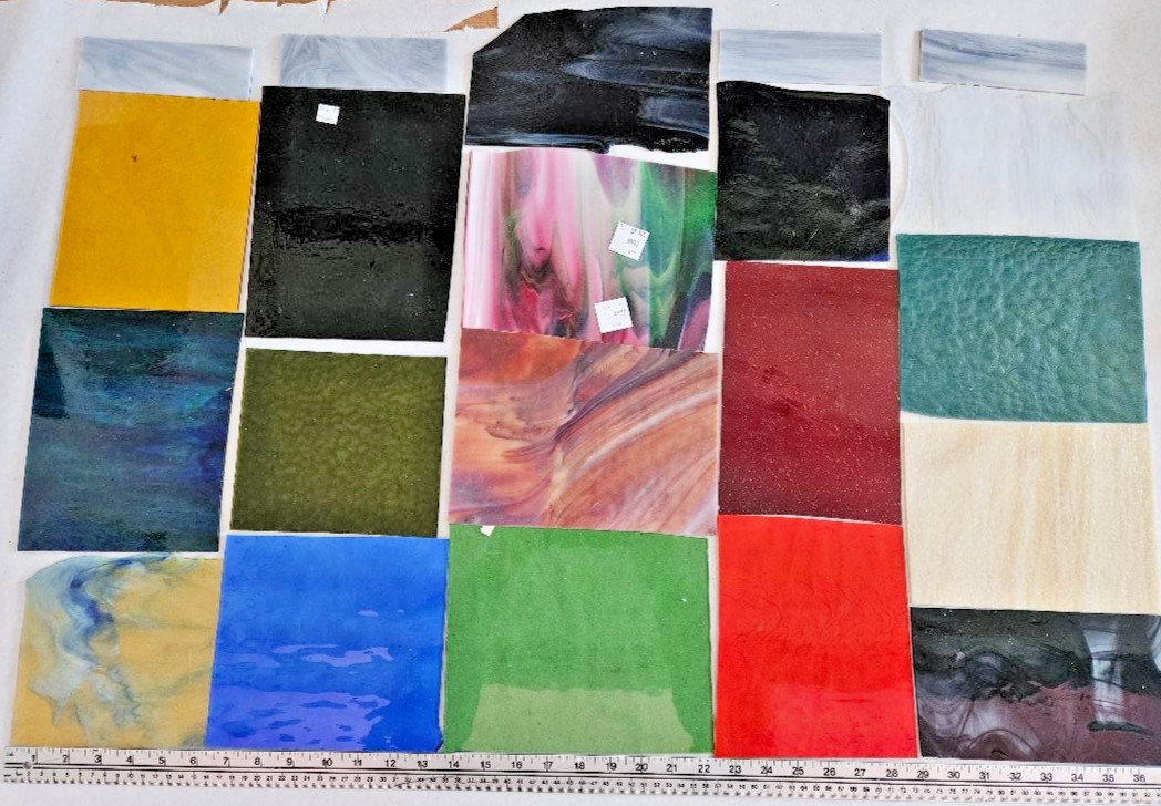 9 & 1/2 Pounds of Assorted Multicolor Stained-Glass Large Scraps/Sheets