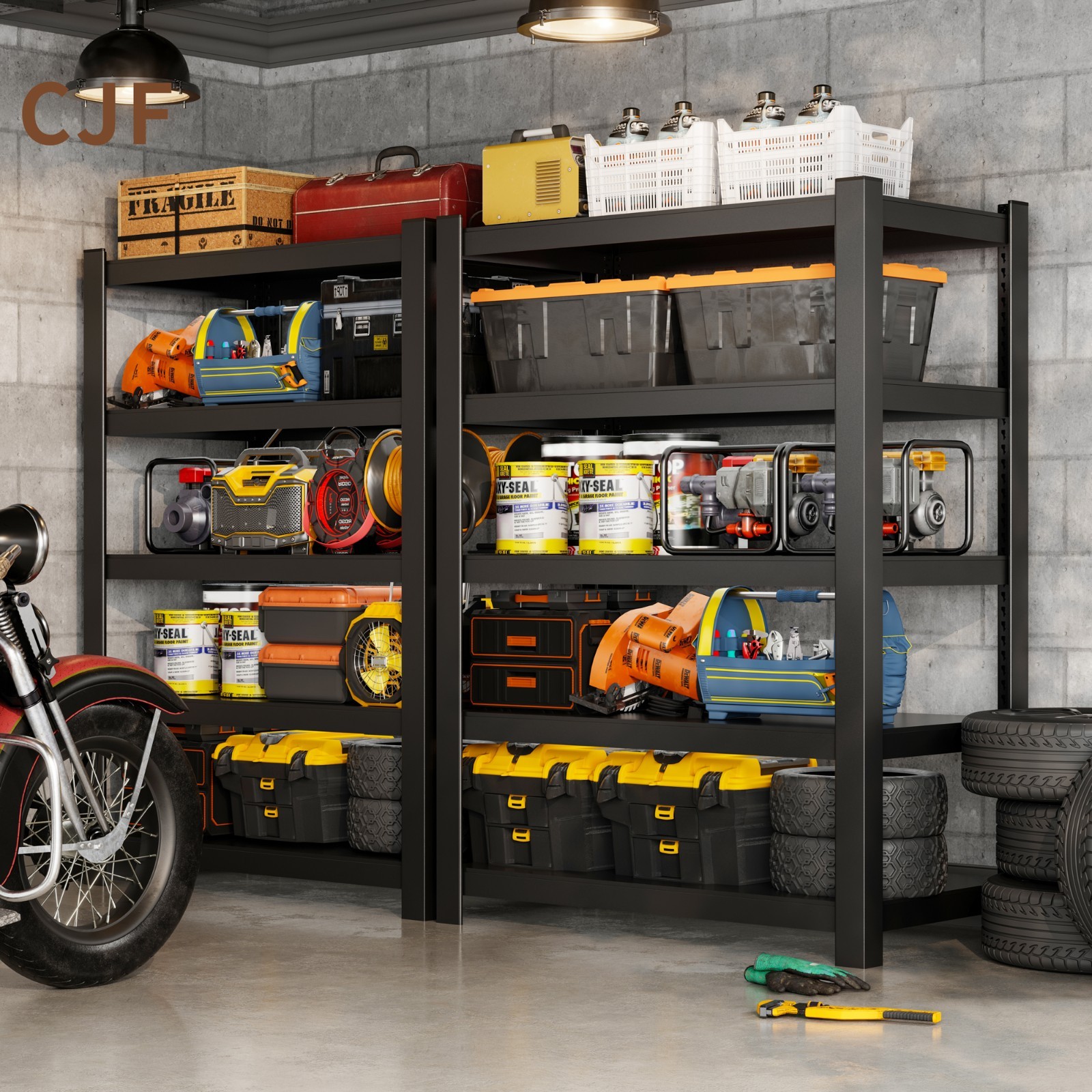 CJF 5-Tier Metal Storage Shelves, Garage Shelving for Garage, Basement, Black