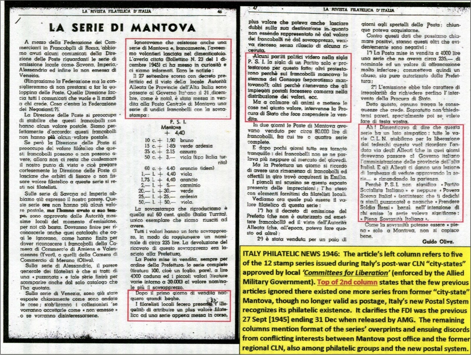 PSI MANTOVA CLN - 3 excellent rare stamps - 1 very rare typeset freak 1945 (159)