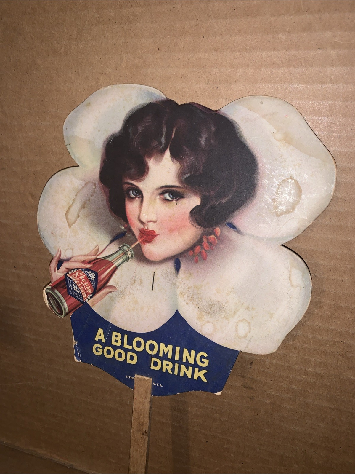 Cherry Blossoms Antique Soda Advertising Fan Used, Free Shipping
