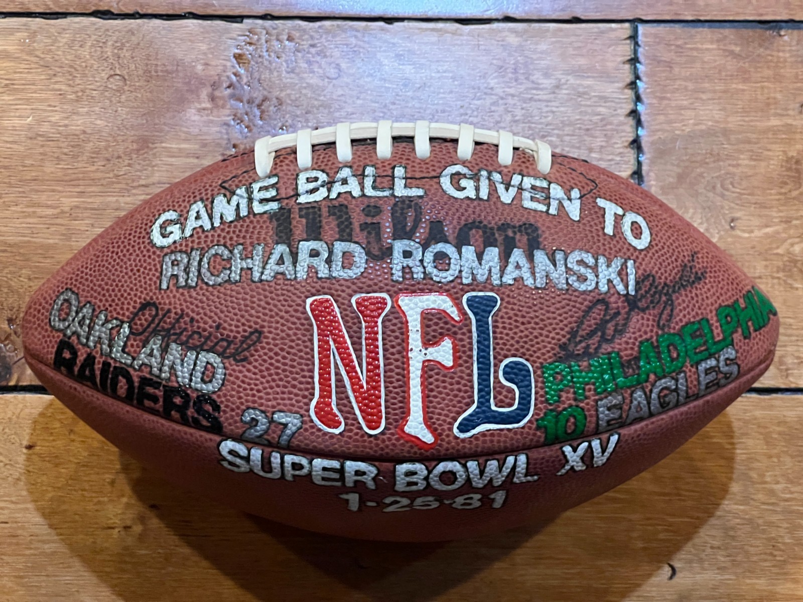 1981 SUPER BOWL XV Game Used OAKLAND RAIDERS Presentation Game Ball Football