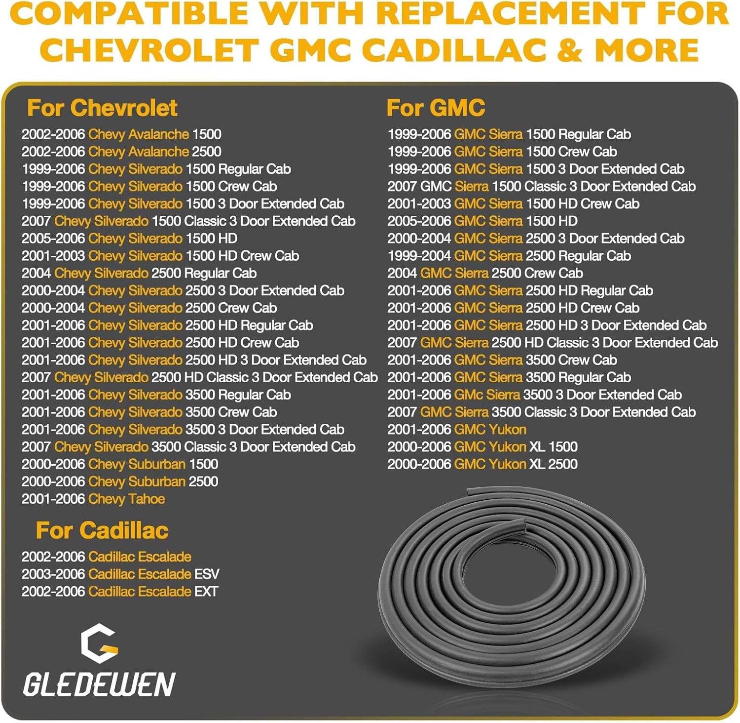 Front Door Weatherstrip Seal 2PCS Chevy Silverado Tahoe GMC Sierra Yukon Escalad