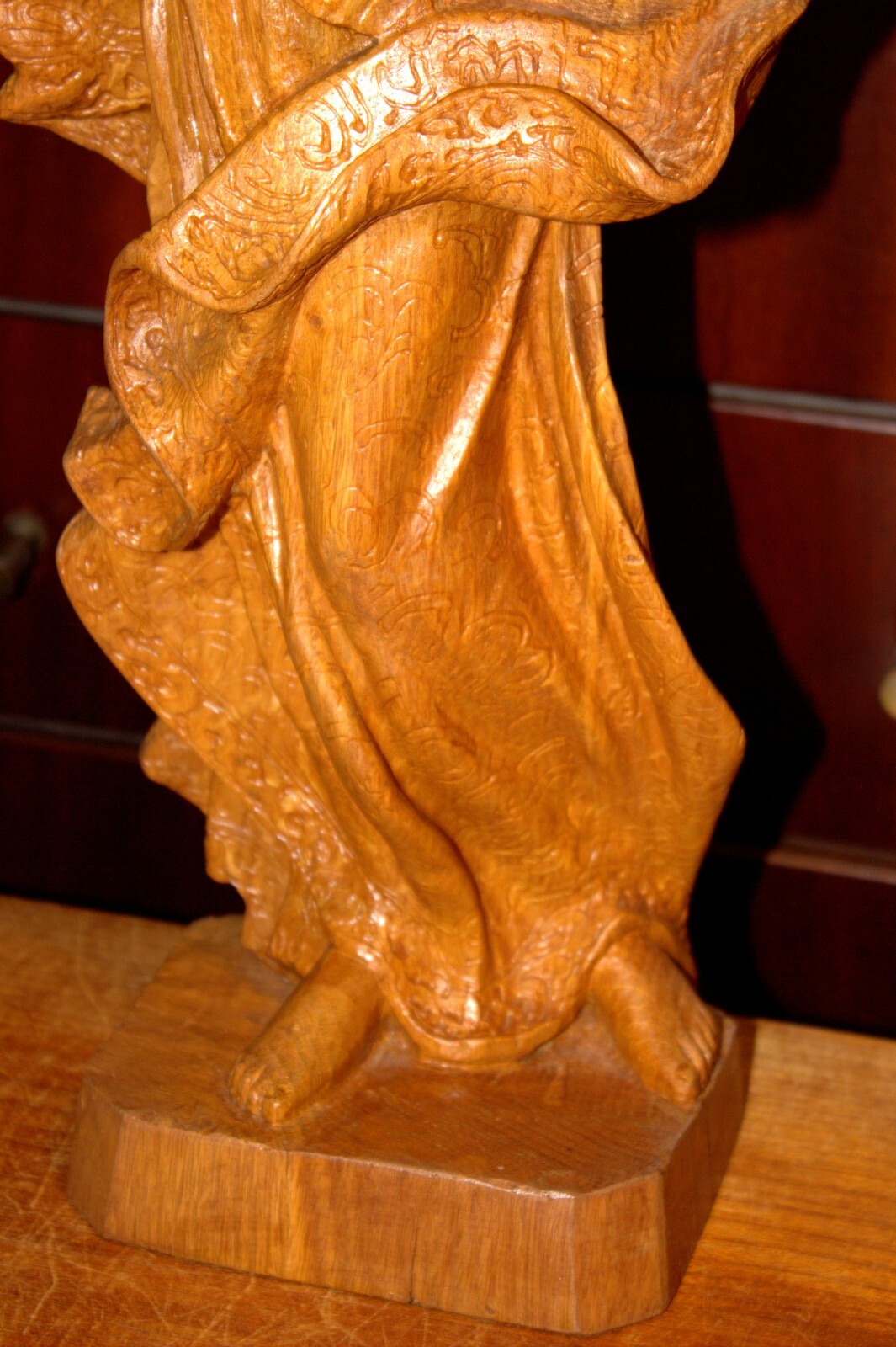 ANTIQUE 20" HAND CARVED WOOD CATHOLIC VIRGIN MARY OUR LADY JESUS STATUE FIGURE