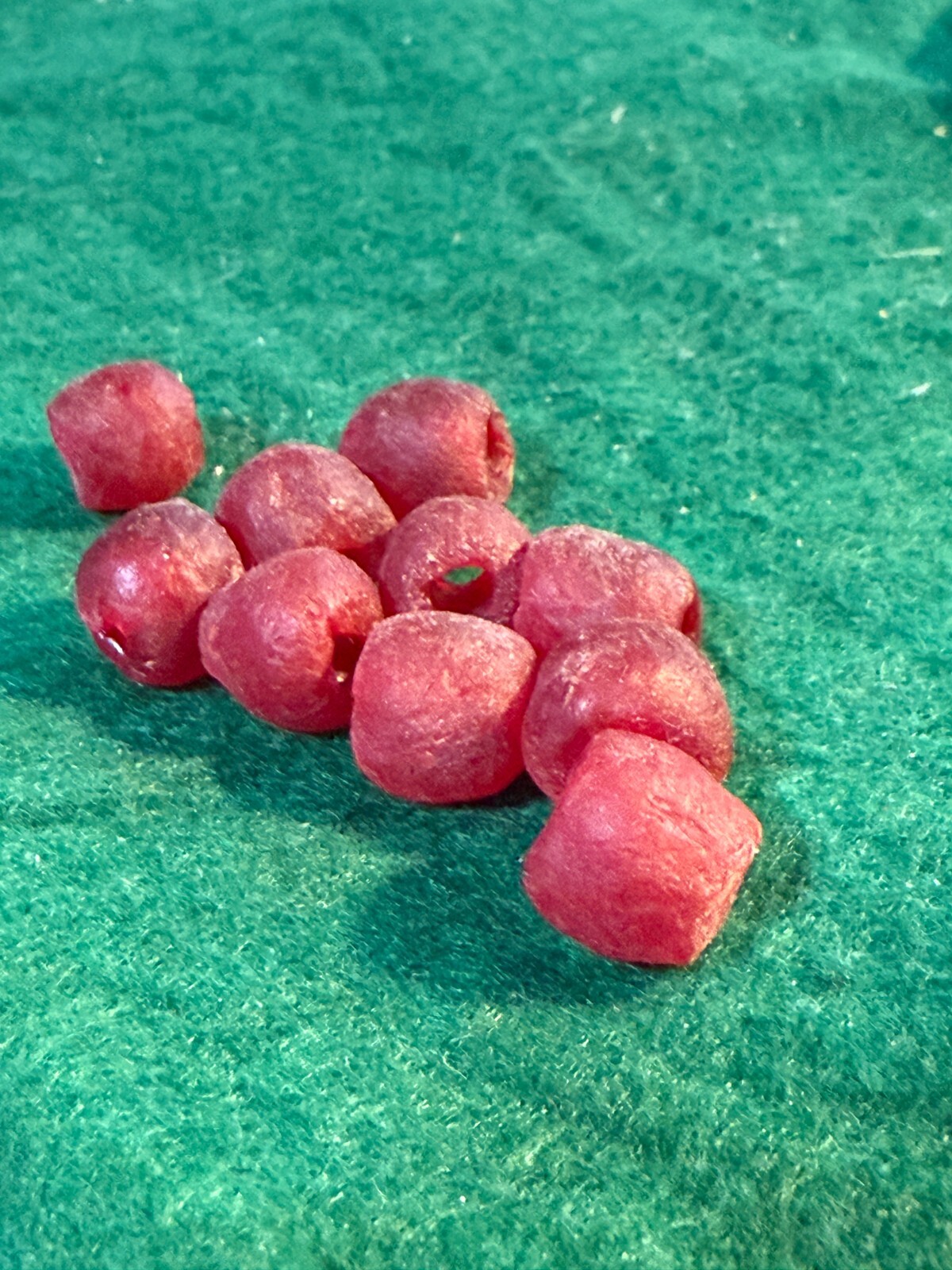 (10) Large Old Huron Indian Venetian Red Glass Trade Beads Fur Trade Era