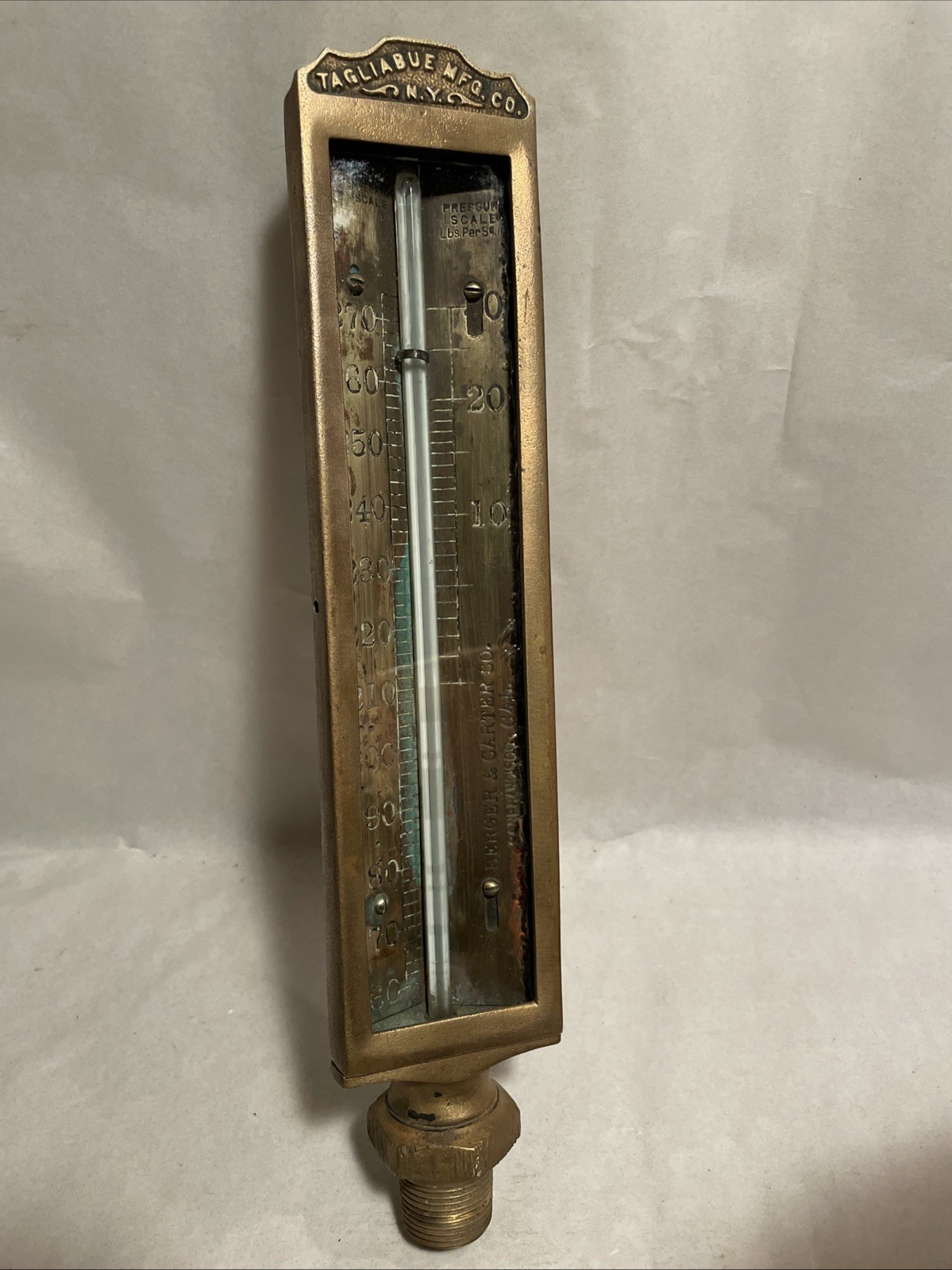 TAGLIABUE MFG CO. ANTIQUE BRASS STEAM THERMOMETER GAUGE NEW YORK VINTAGE