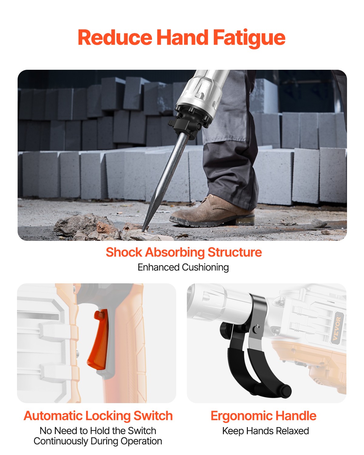 VEVOR 3500W Demolition Jack Hammer Concrete Breaker, Black