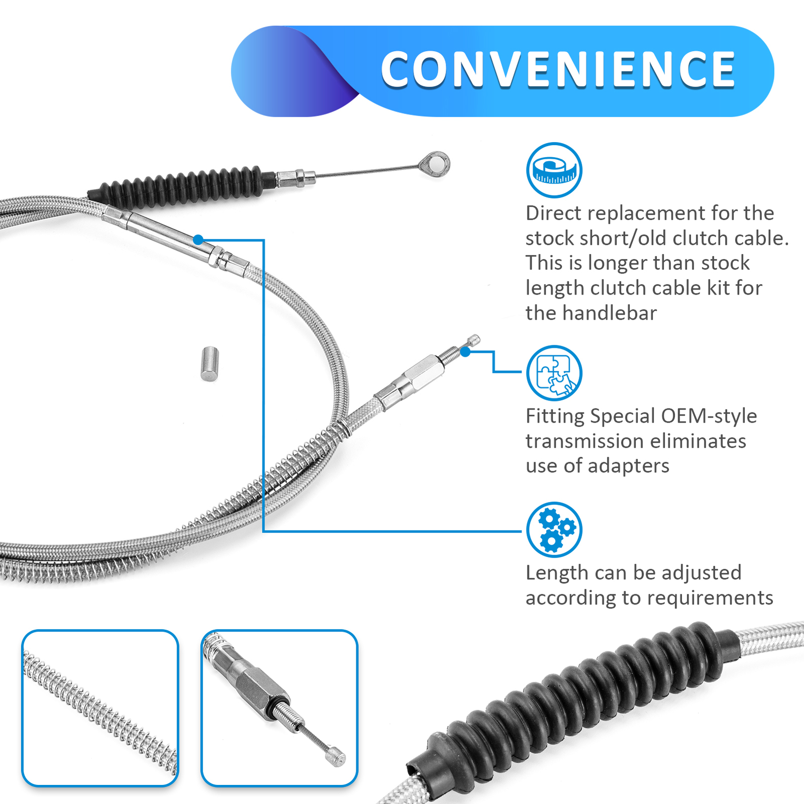 MOFUN 72 11/16" Stainless Steel Braided Clutch Cable For Harley Softail Dyna FXD