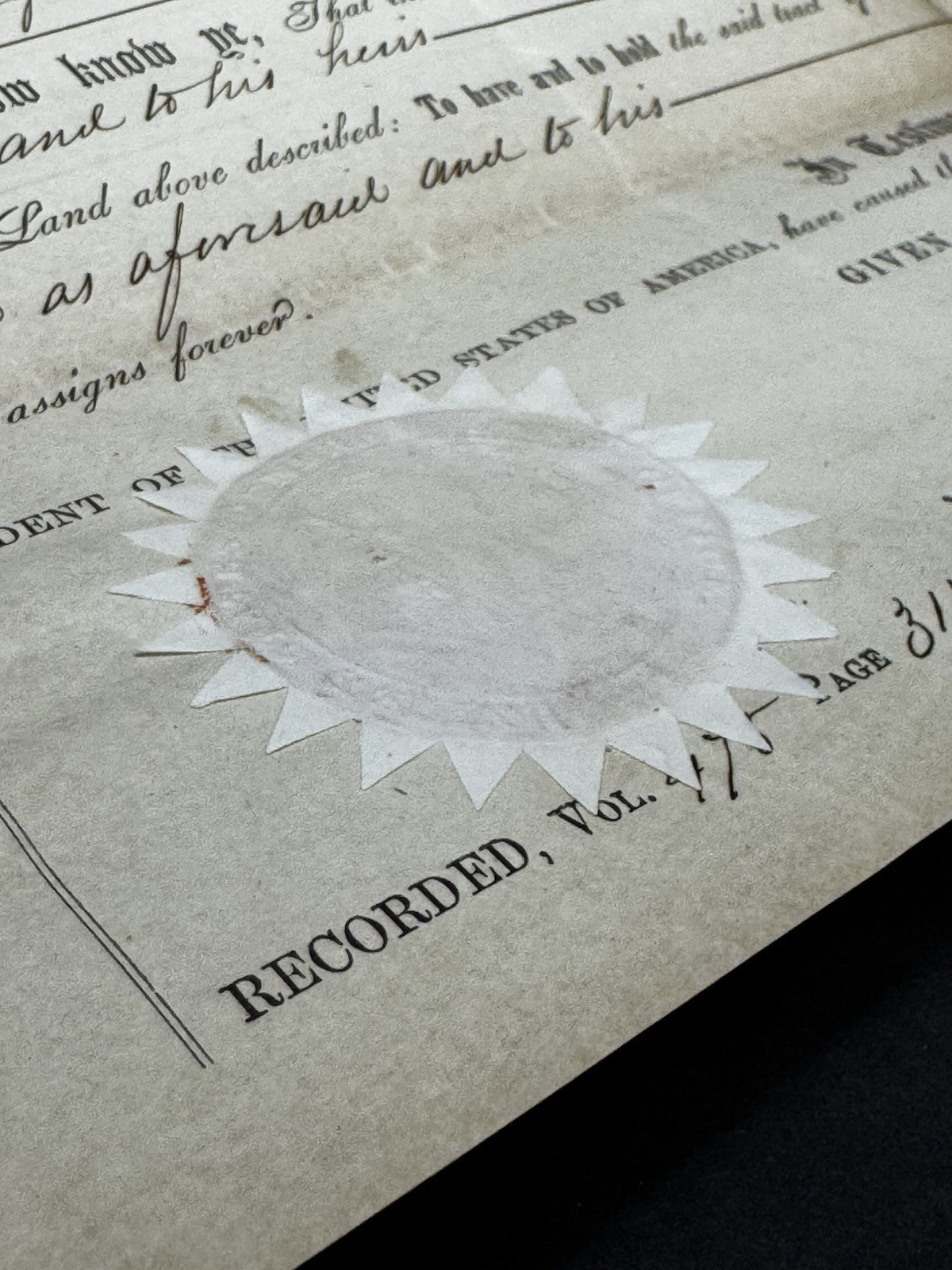 Original 1865 Andrew Johnson Civil War Land Grant 120 Detroit MI David Whitney