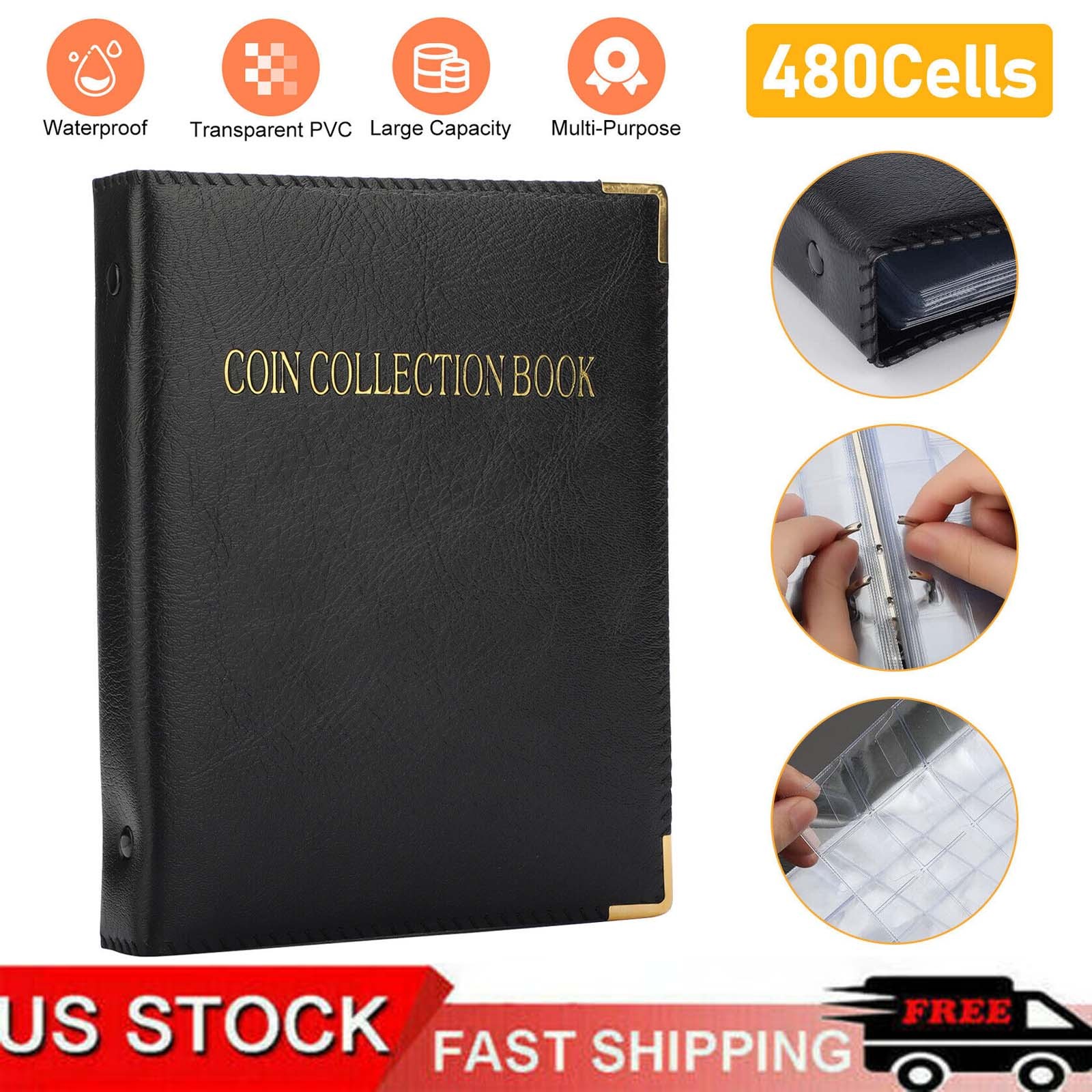480 Pockets Coin Collection Book Holder Display Storage Case Album for Collector