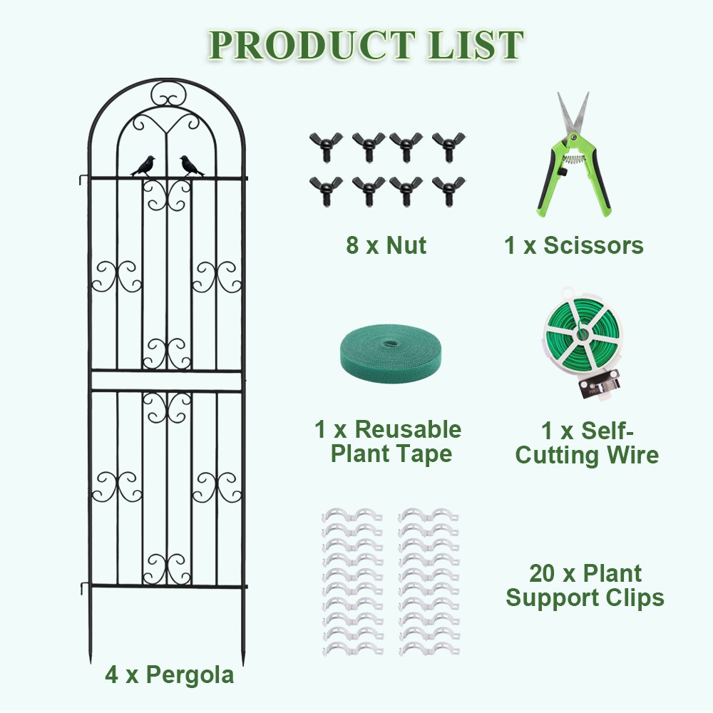 4PCS Rustproof Metal Garden Trellis 86.61" Tall for Rose/Outdoor Climbing Plants