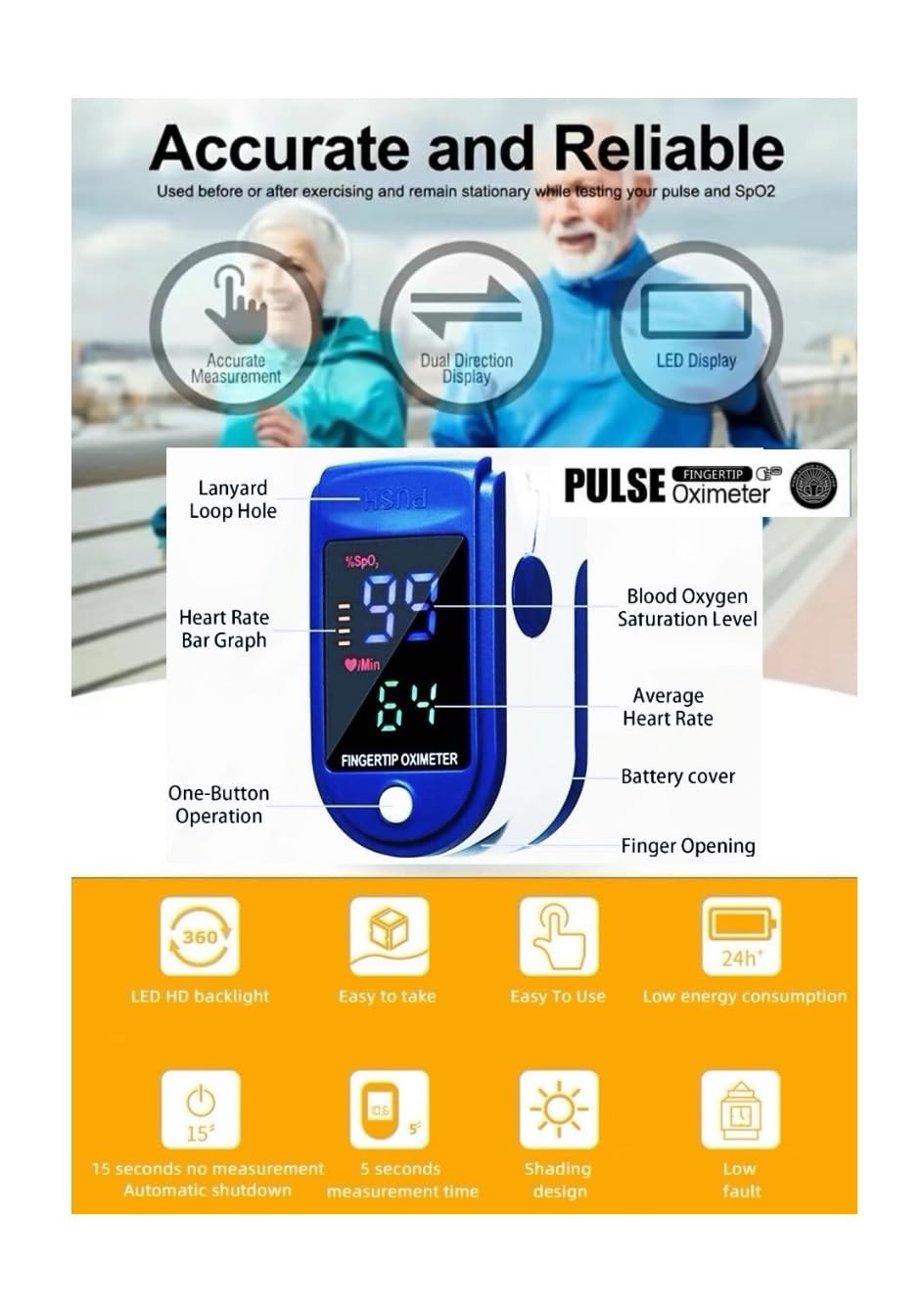 Finger Tip Pulse Oximeter LED Blood Glucose Meter For Hospital Household