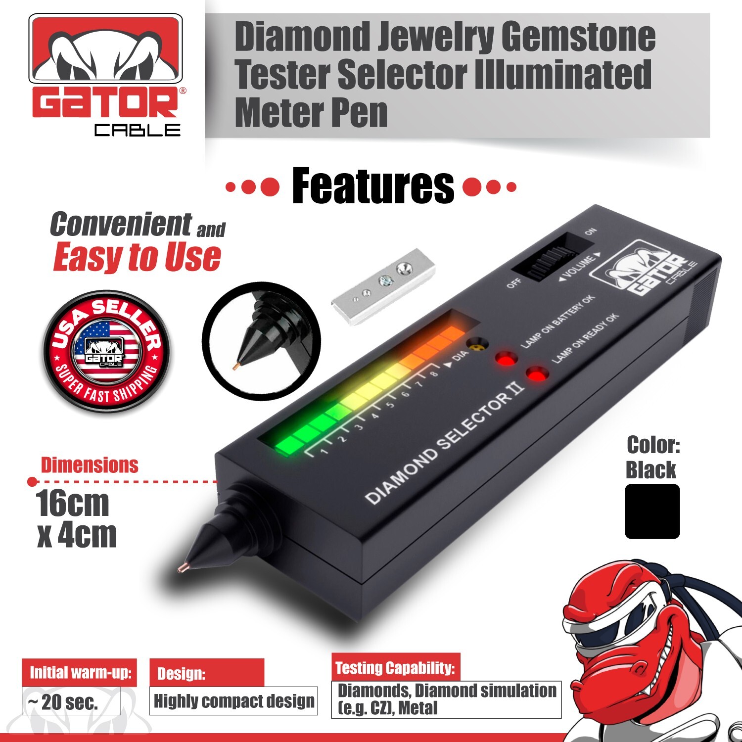 Diamond Gemstone Tester Selector Illuminated Jewelry Testing Tool Pen Portable