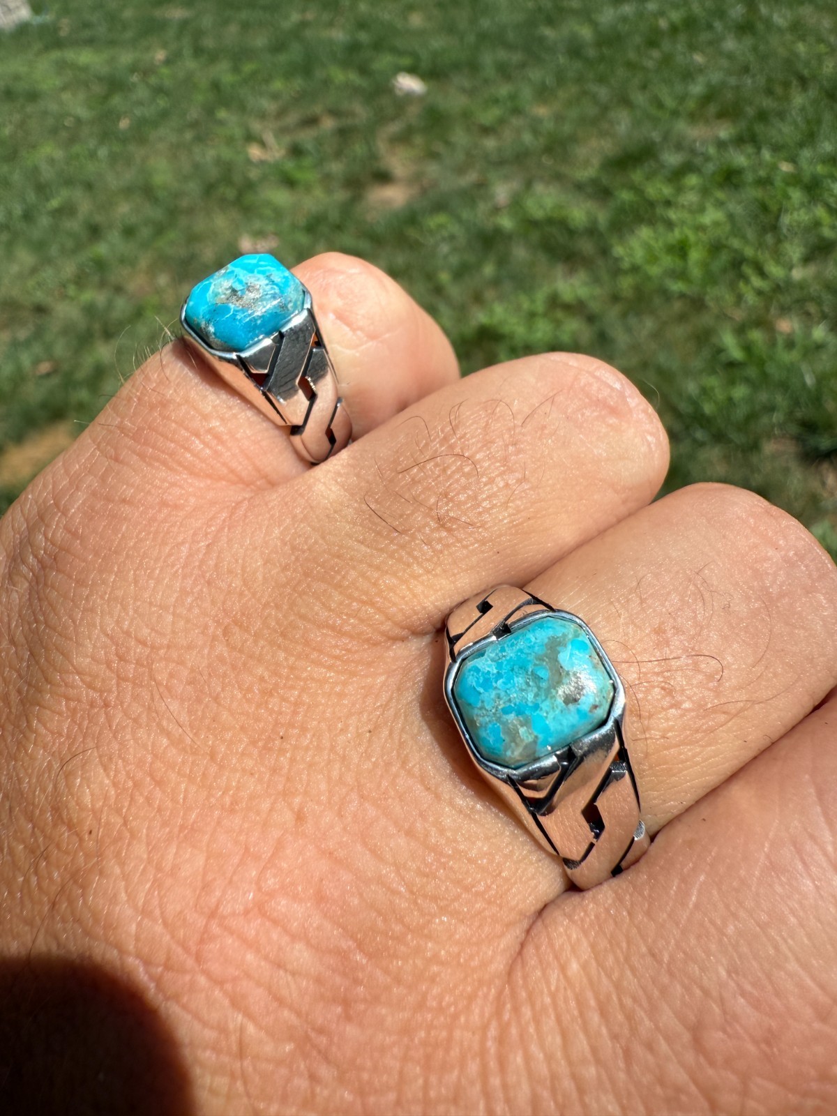 Real Blue Turquoise Gemstone Mens Solid 925 Sterling Silver Cuban Link Ring