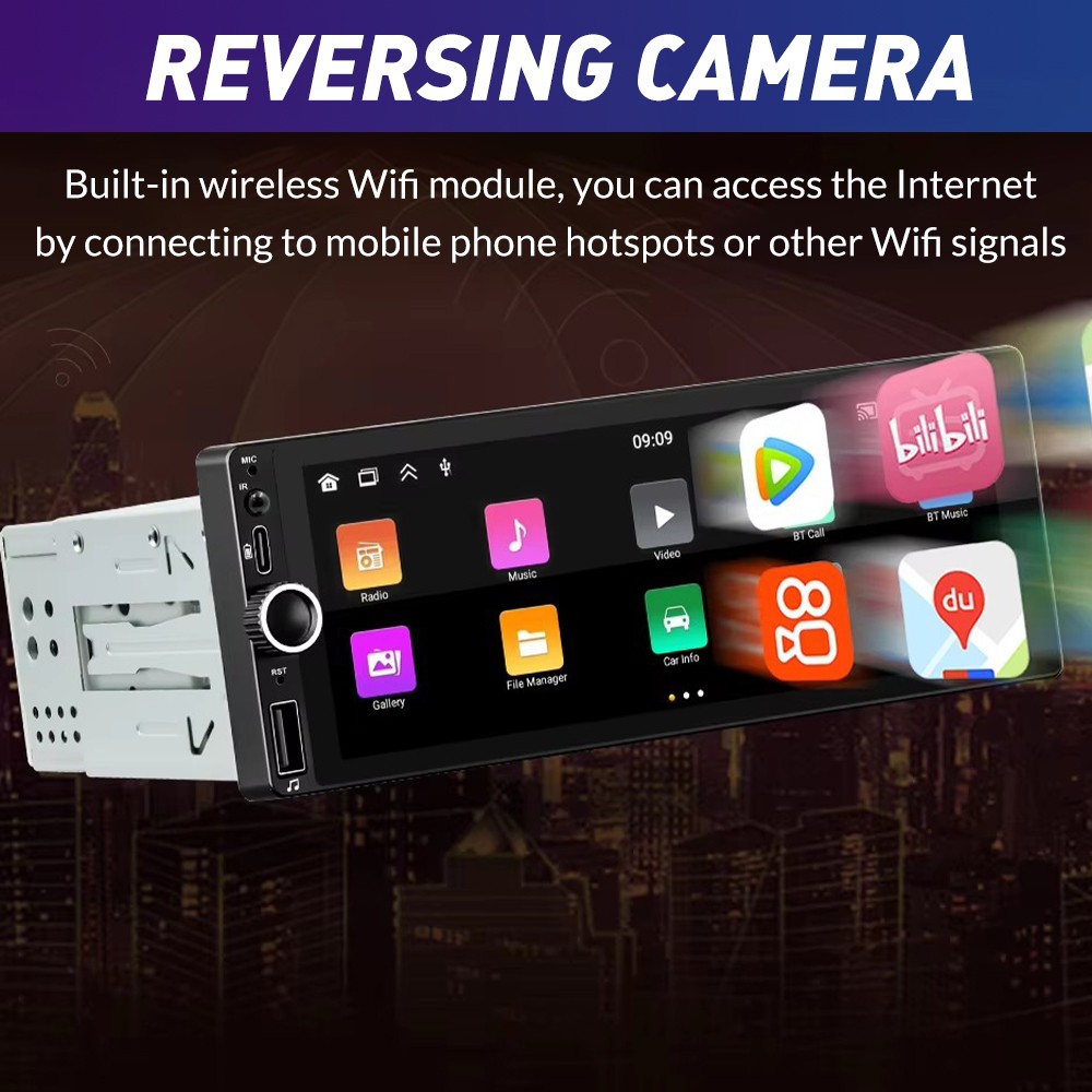 Single 1 Din Car Stereo Wireless CarPlay 6.8" Touchscreen Bluetooth Radio FM USB