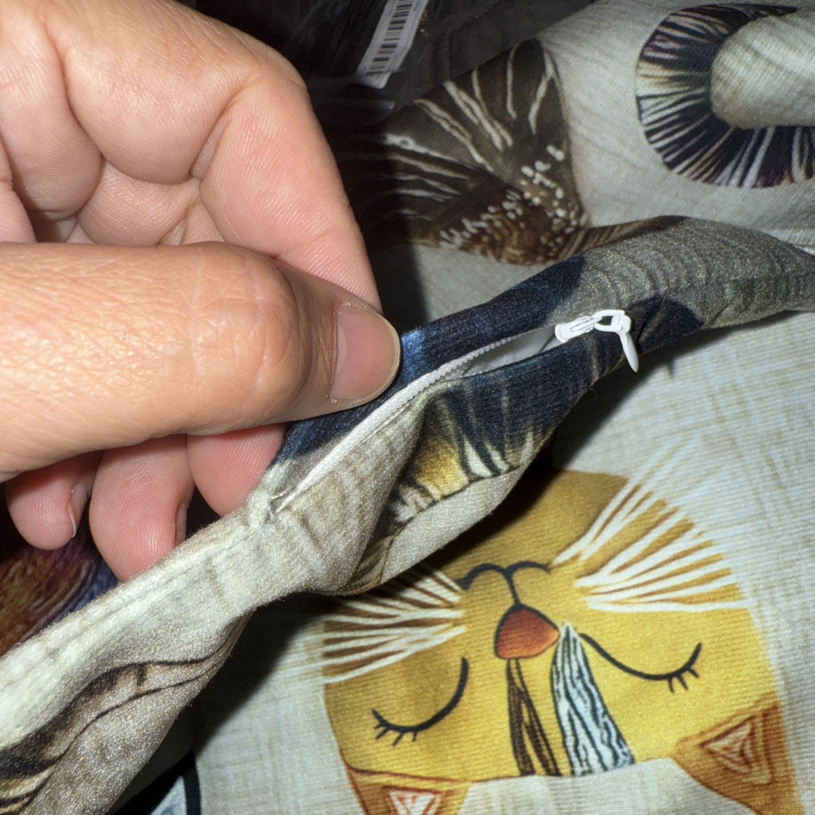 SET OF 2 - 18” 3 SOFT Cat Trio Pillowcase Farmhouse Sofa Pillow Beige Cats