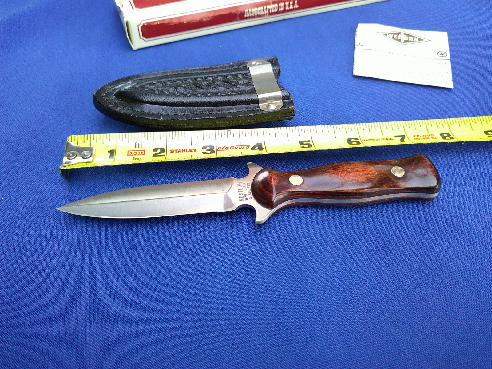 Vintage Western USA W75 Double Edge Boot Knife Dagger Fixed Blade W/Sheath NIB