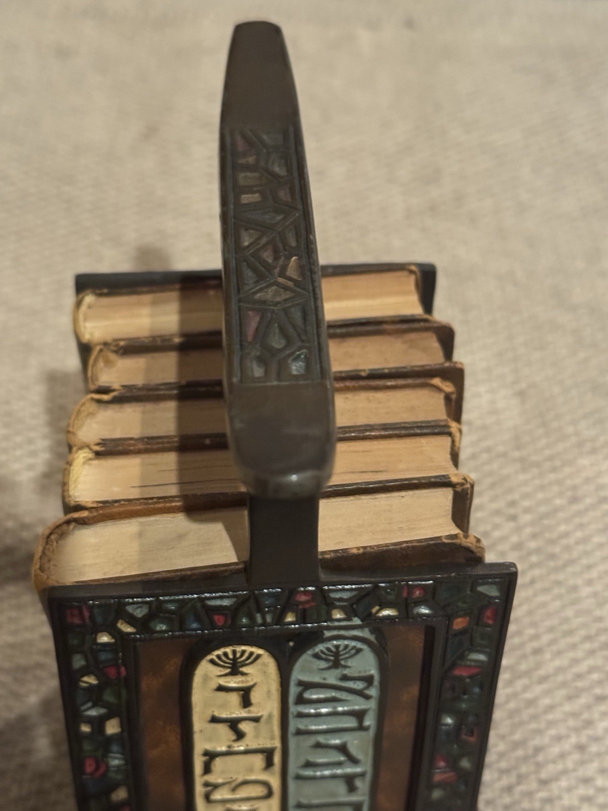 Vintage 5 Leather Bound Books of Moses (TorahSet) Hebrew with Metal Book Holder