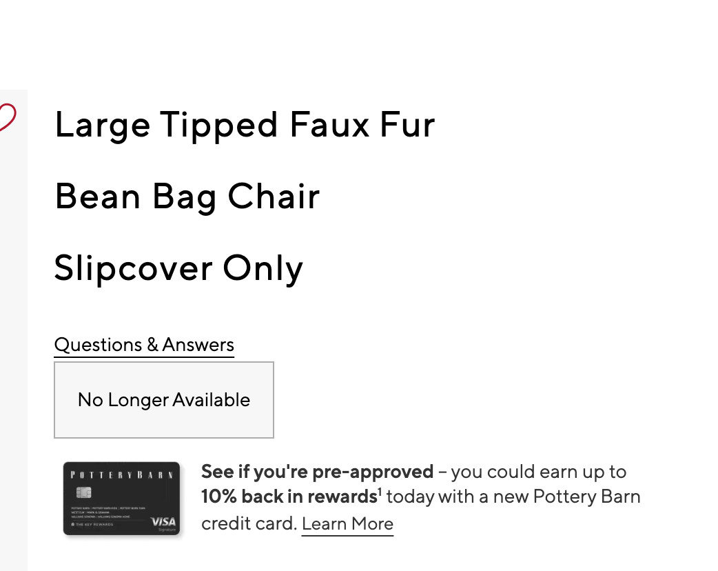 Pottery barn Teen Tipped Faux Fur bean bag Slipcover only Large New $169 SOLDOUT