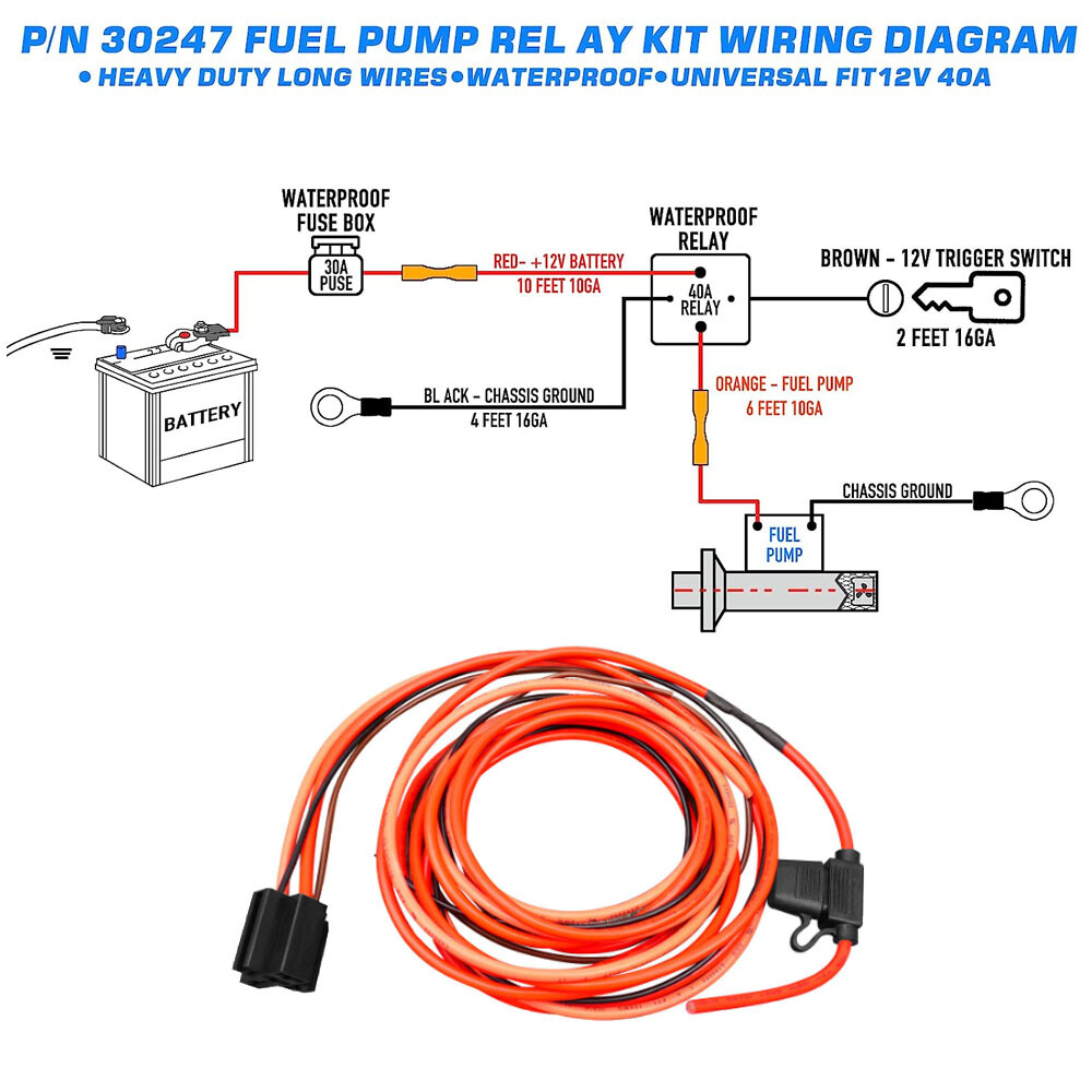 Electric Fuel Pump Relay Kit Fuel Pump Wiring Harness Kit Relay Bypass 40 AMP