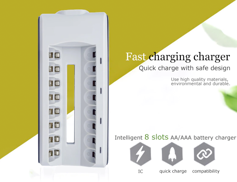 8 Slot Battery Charger For Ni-MH Ni-CD AA AAA Rechargeable Batteries Fast Charge