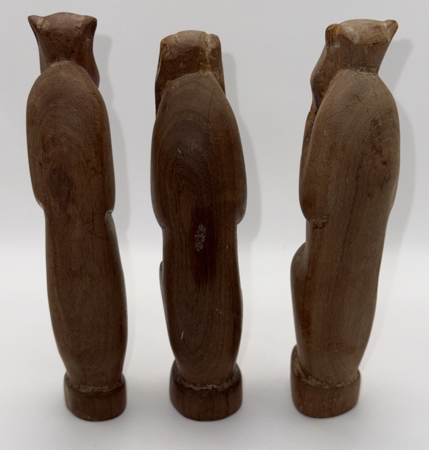 Vintage Carved African Iroko Wood See Hear Speak No Evil Monkeys