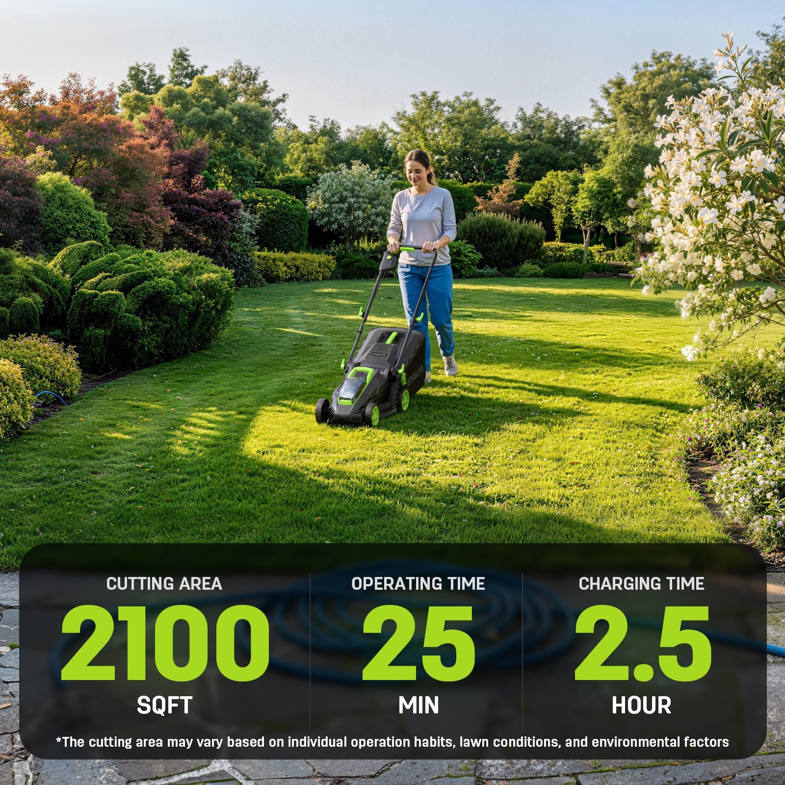 STEELITE 13-Inch 21V Cordless Lawn Mower with Brushless Motor & 4.0 Ah Battery