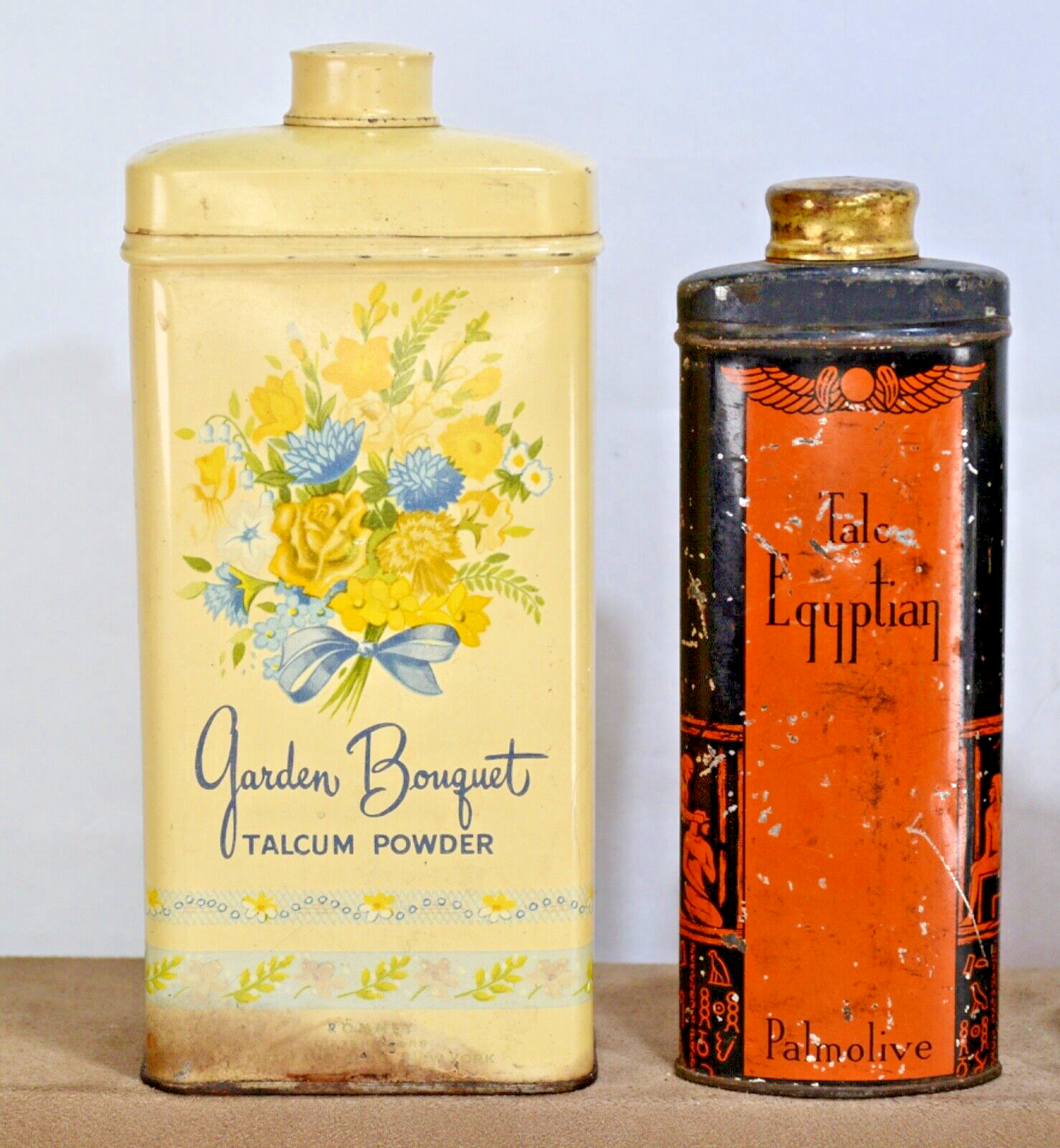 Vintage Advertising Perfume Talcum Powder Tin Emeraude Coty, Egyptian + Lot of 4