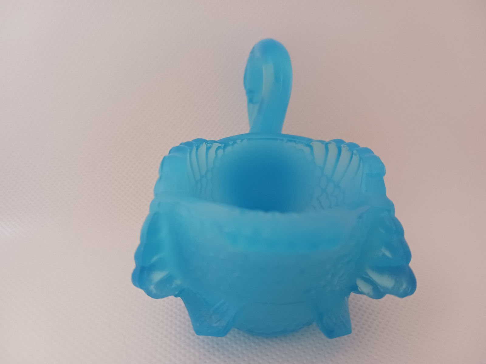 VINTAGE BOYD GLASS TEAL BLUE SWAN OPEN SALT CELLAR DISH (1978-1983)