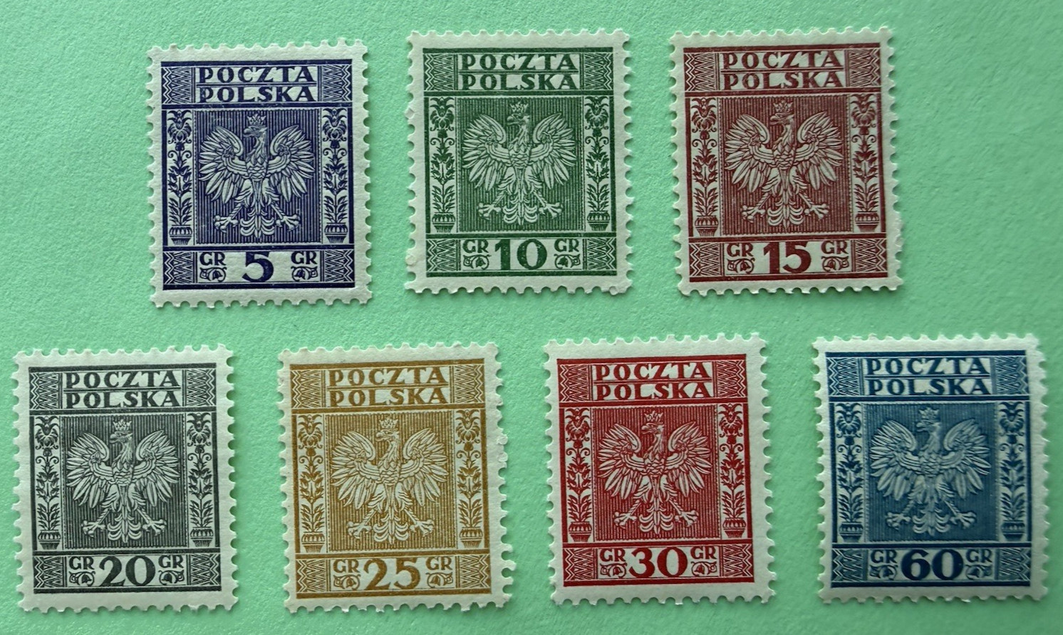 POLAND 1932-1933, Small Eagle, Regular Postage Sc 205-214 Complete Set MH (*)