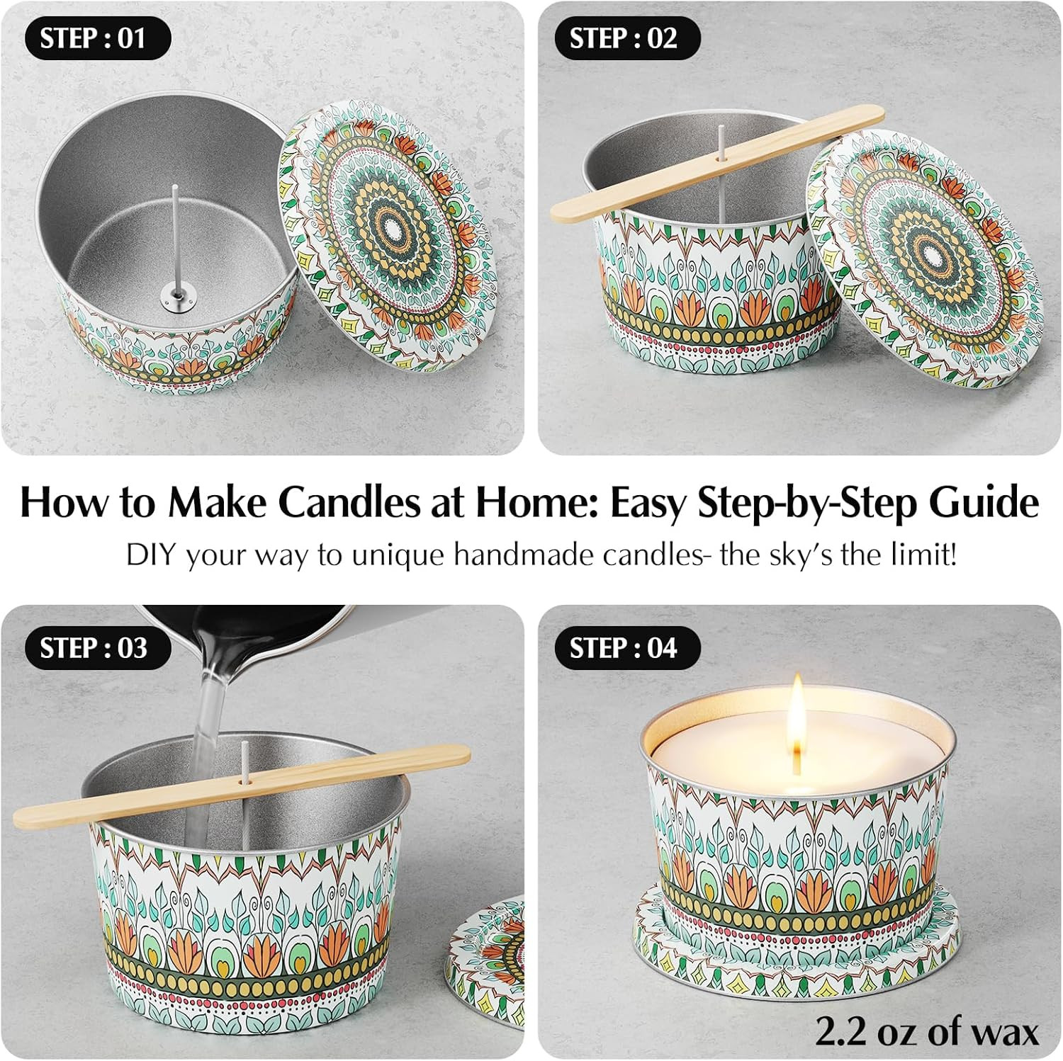 24 Pack Empty Candle Tins 2.2 Oz Metal Containers with Lids for Candle Making