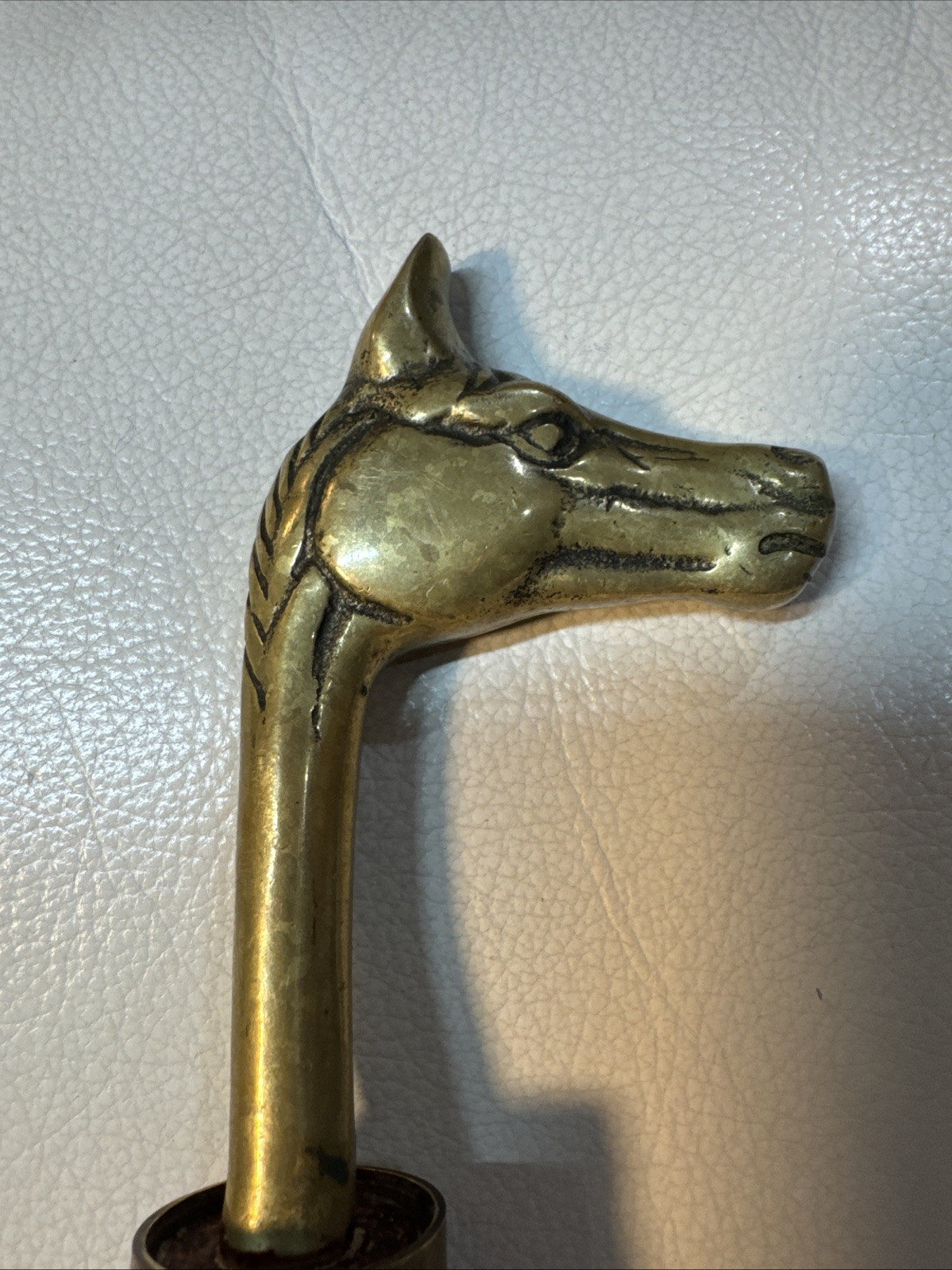 Vintage Brass Horse Head Shoe Horn 20” Wooden Handle Long Shoe Horn