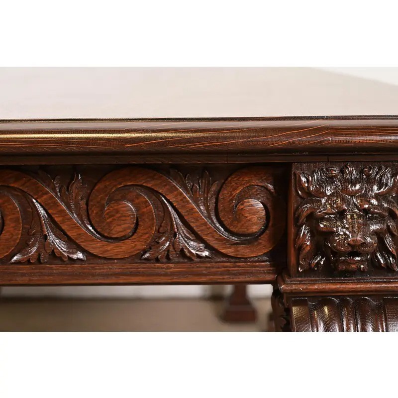 R. J. Horner Style Victorian Carved Oak Extension Dining Table, Newly Refinished