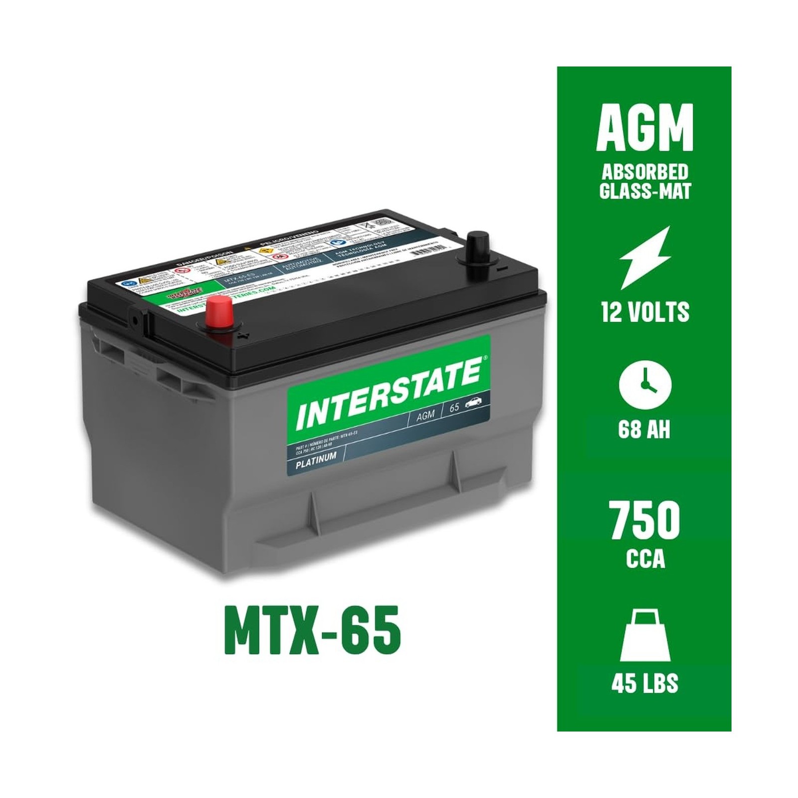 Interstate Batteries Automotive Battery 12V 68Ah (Group Size 65) 750CCA SLI A...