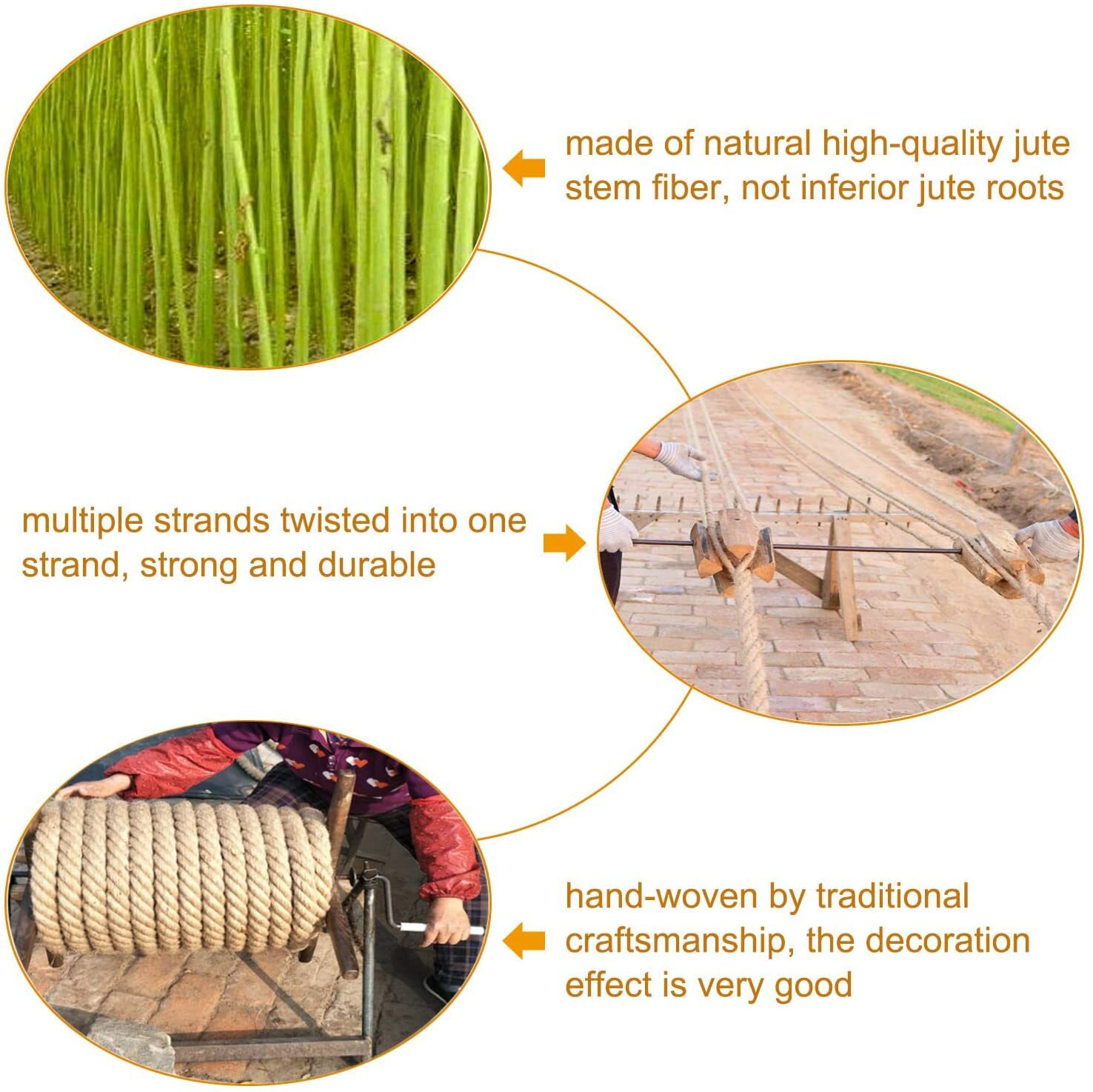 Natural Thick Hemp Rope Twisted Strong Jute Rope 4-Strand Burlap Rope for Craft