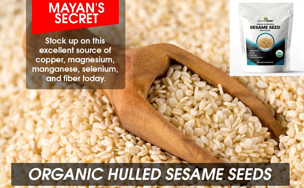USDA Certified Organic hulled Sesame Seeds, 2 Lbs Gluten Free, Raw,Keto Friendly