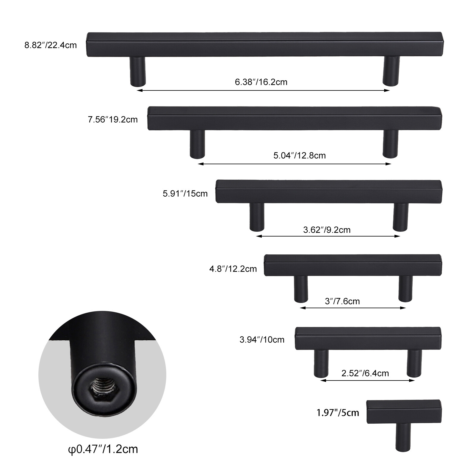 30Pack Matte Black Kitchen Cabinet Pulls Stainless Steel Drawer T Bar Handles US