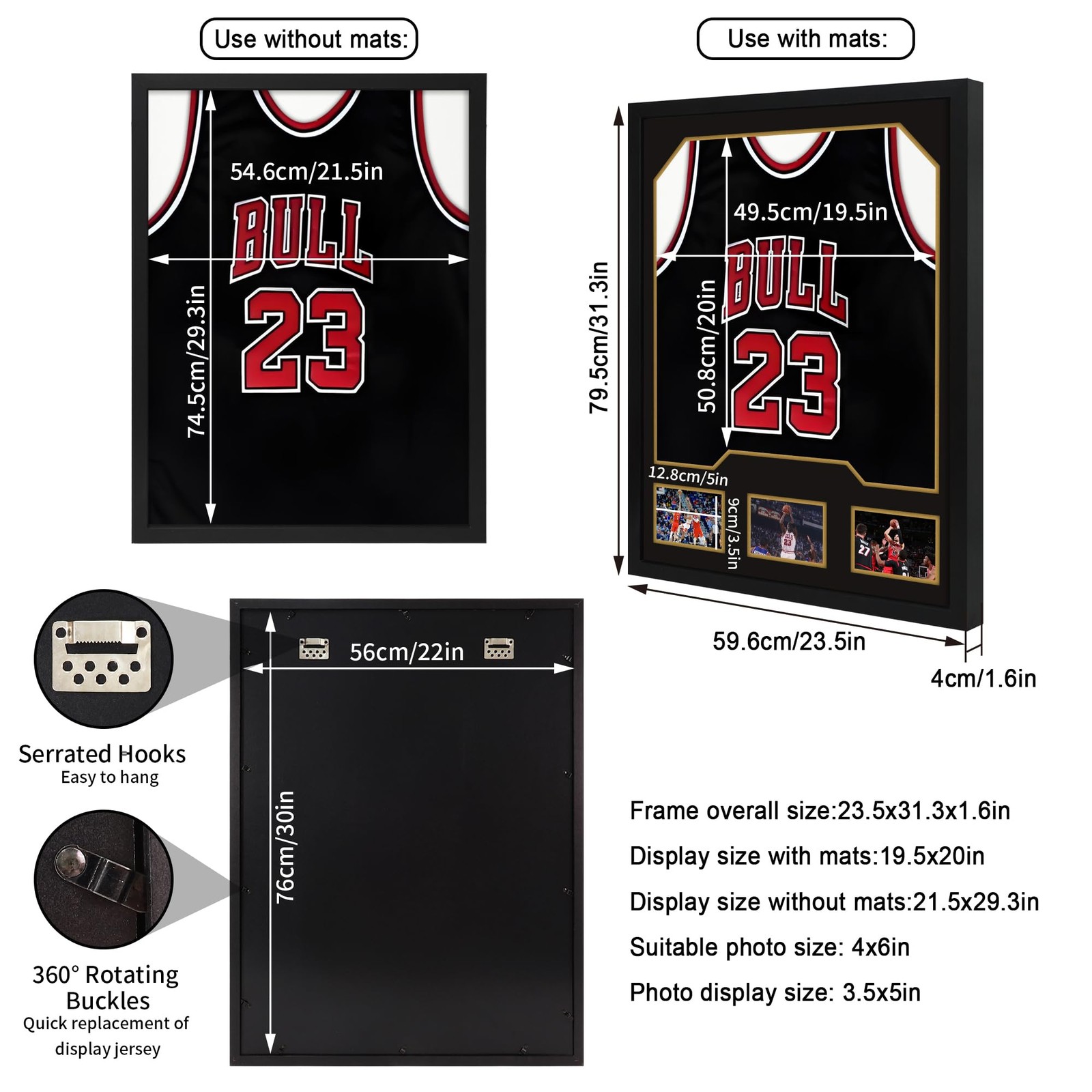 2-Pack Large Wooden Sports Jersey Display Frame Case Shadow Box w/ Mats