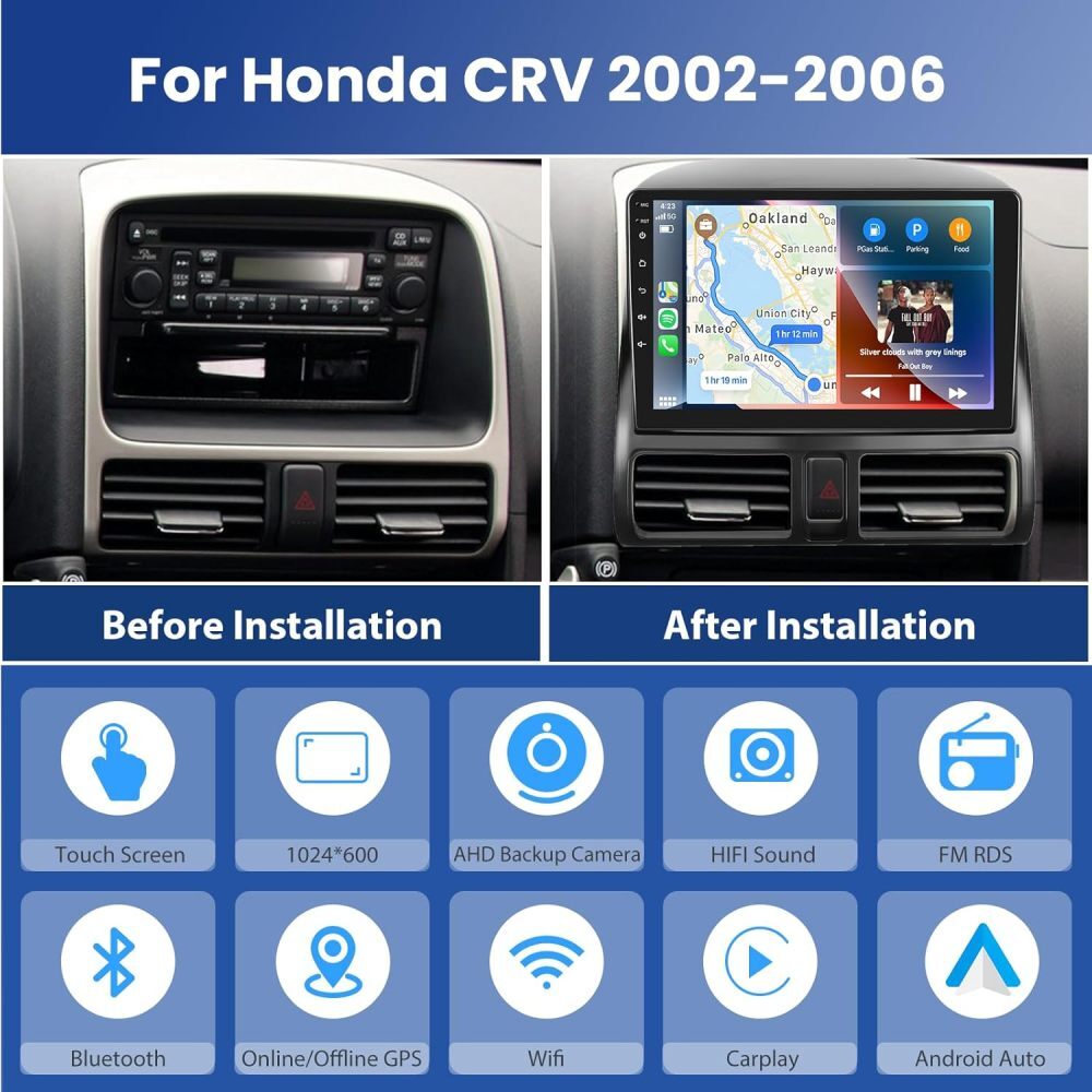 For Honda CR-V CRV 2002-2006 Apple CarPlay Android 15 Car Stereo Radio 2+64G Cam